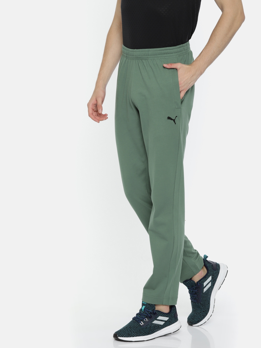 Buy Puma Men Olive Green Zippered Jersey Solid Track Pants Track
