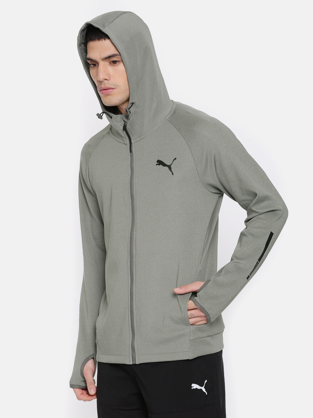 Buy Puma Men Grey Melange Tec FZ DRY CELL Hooded Jacket - Jackets for 8210229 | Myntra