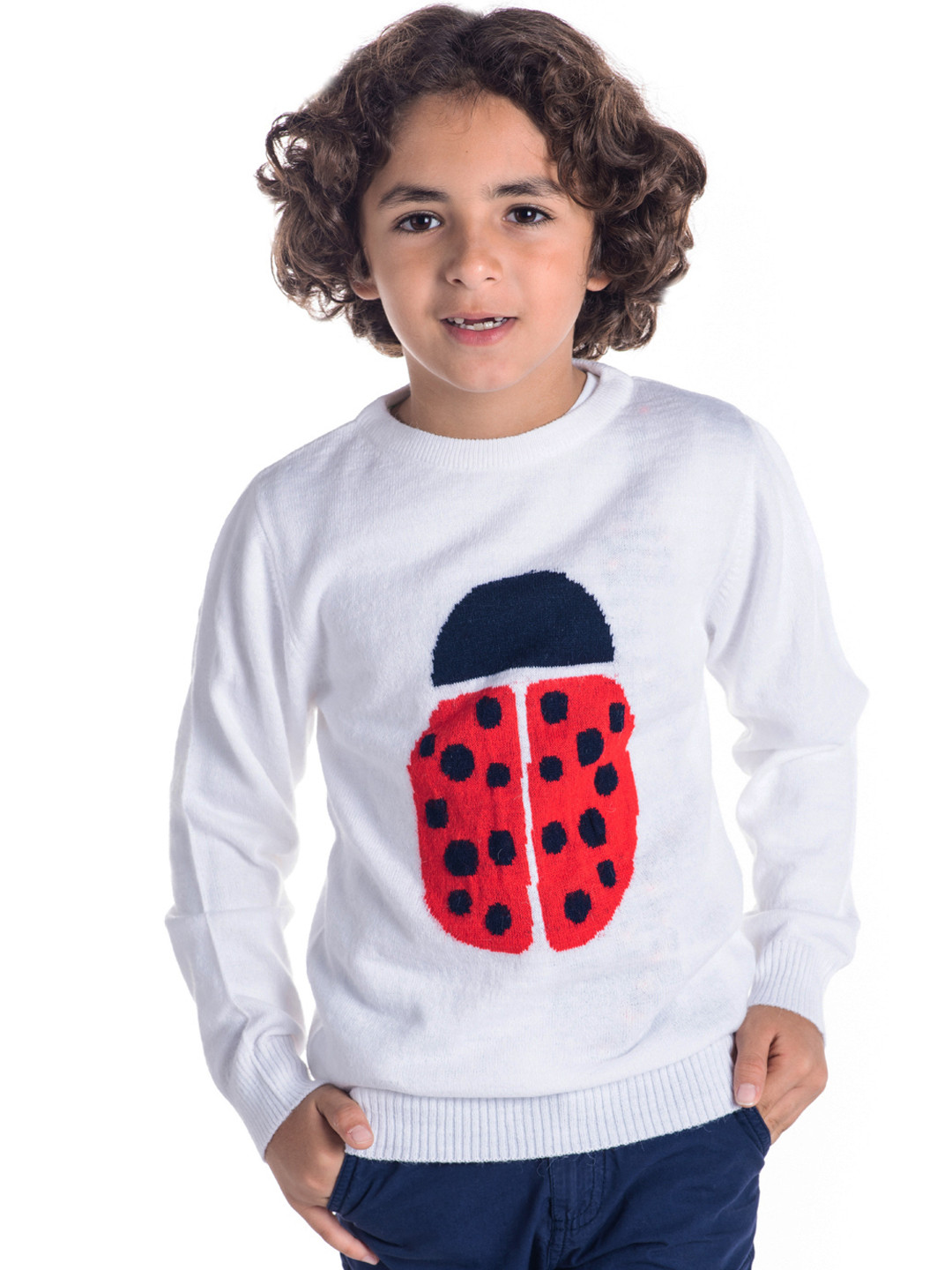 Cherry Crumble Boys and Girls White Soild Ladybug Sweater