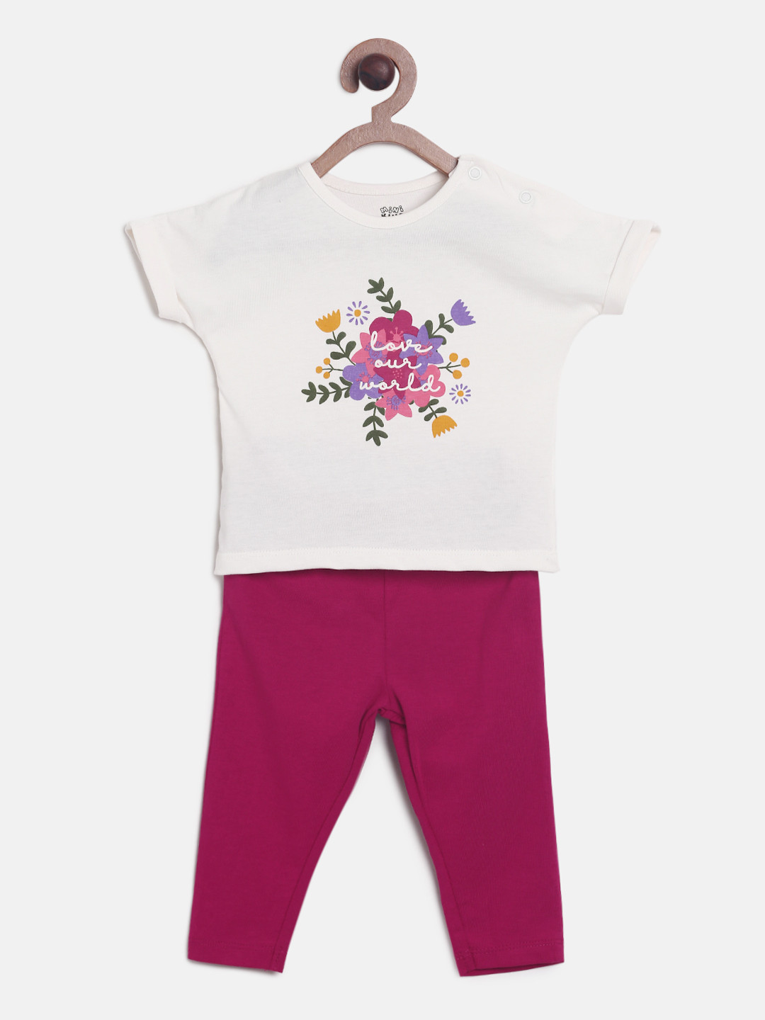MINI KLUB Girls White & Purple Printed T-shirt with Pyjamas