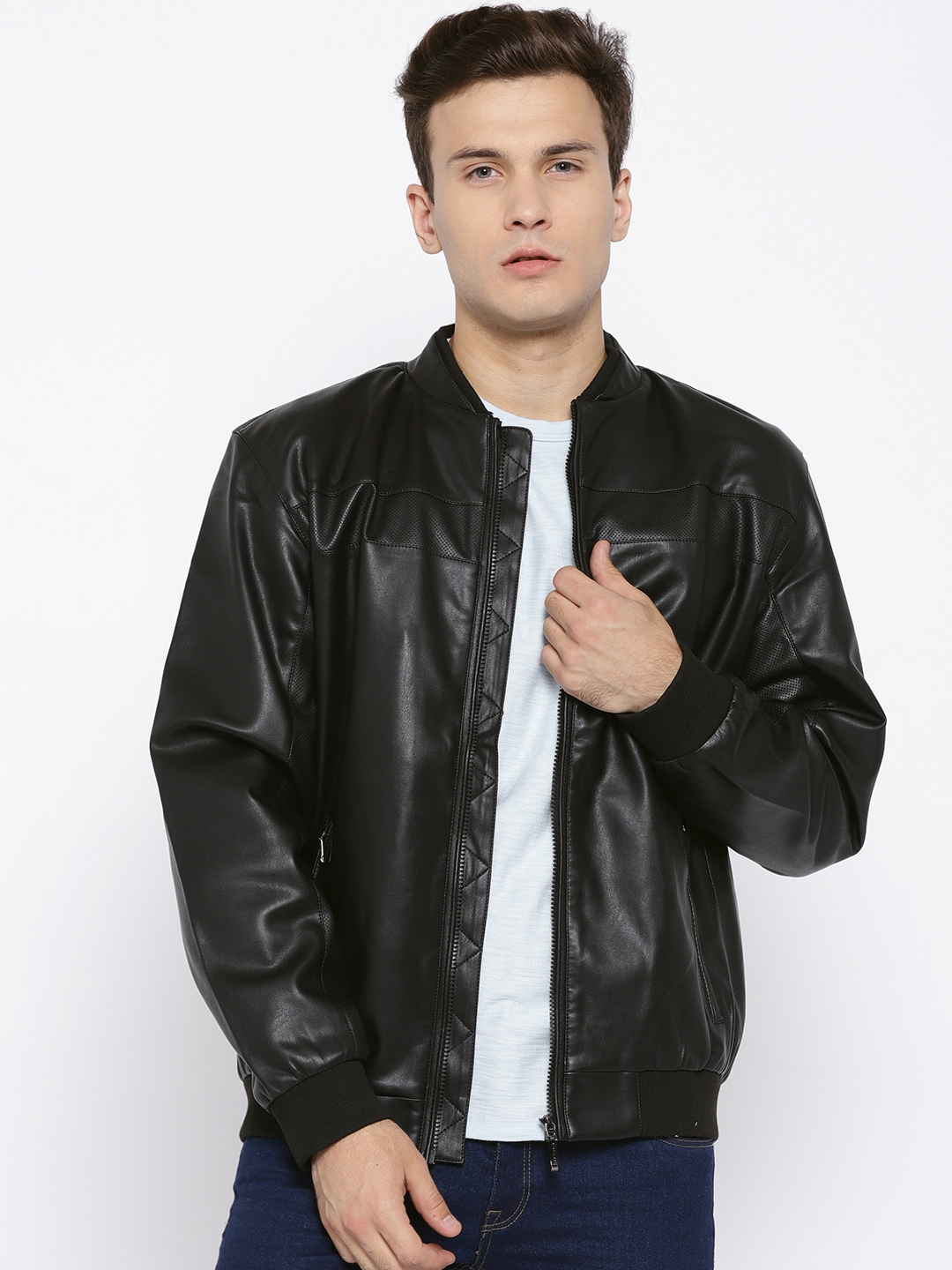 black leather jacket myntra