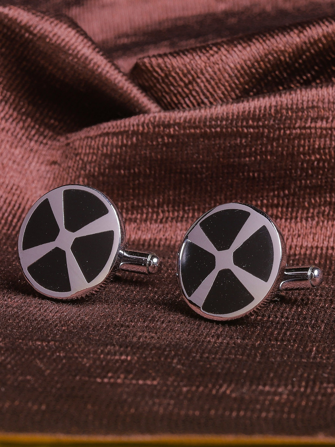 JEWEL JUNCTION Silver-Toned Round Cufflinks