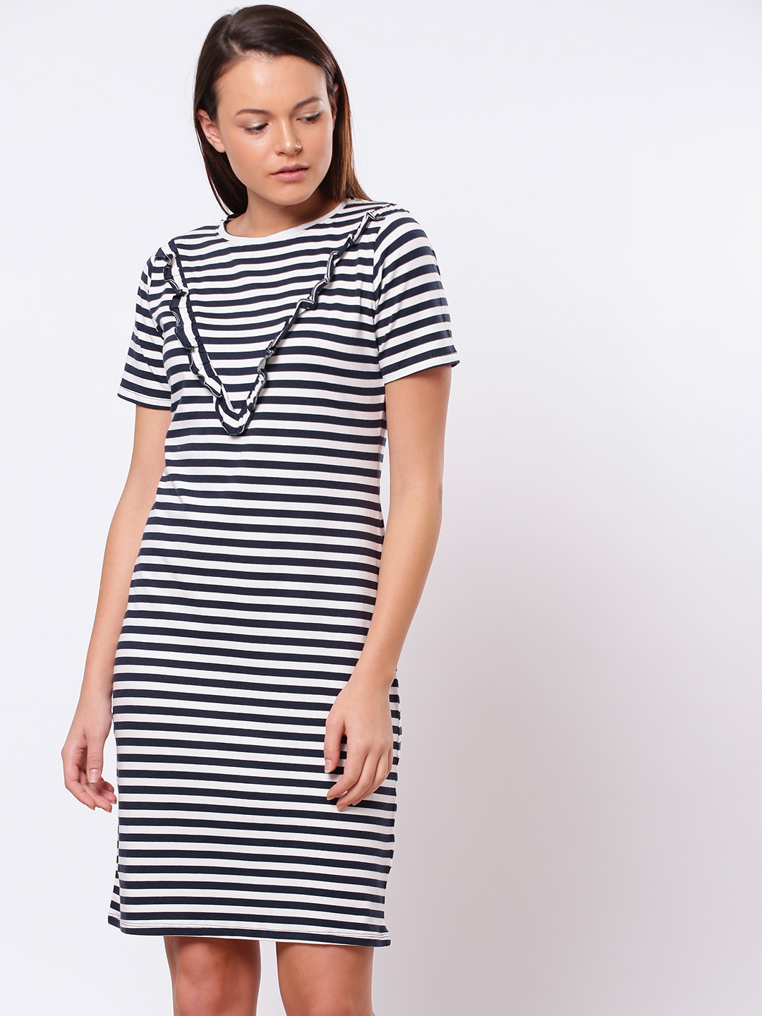 navy blue striped t shirt dress