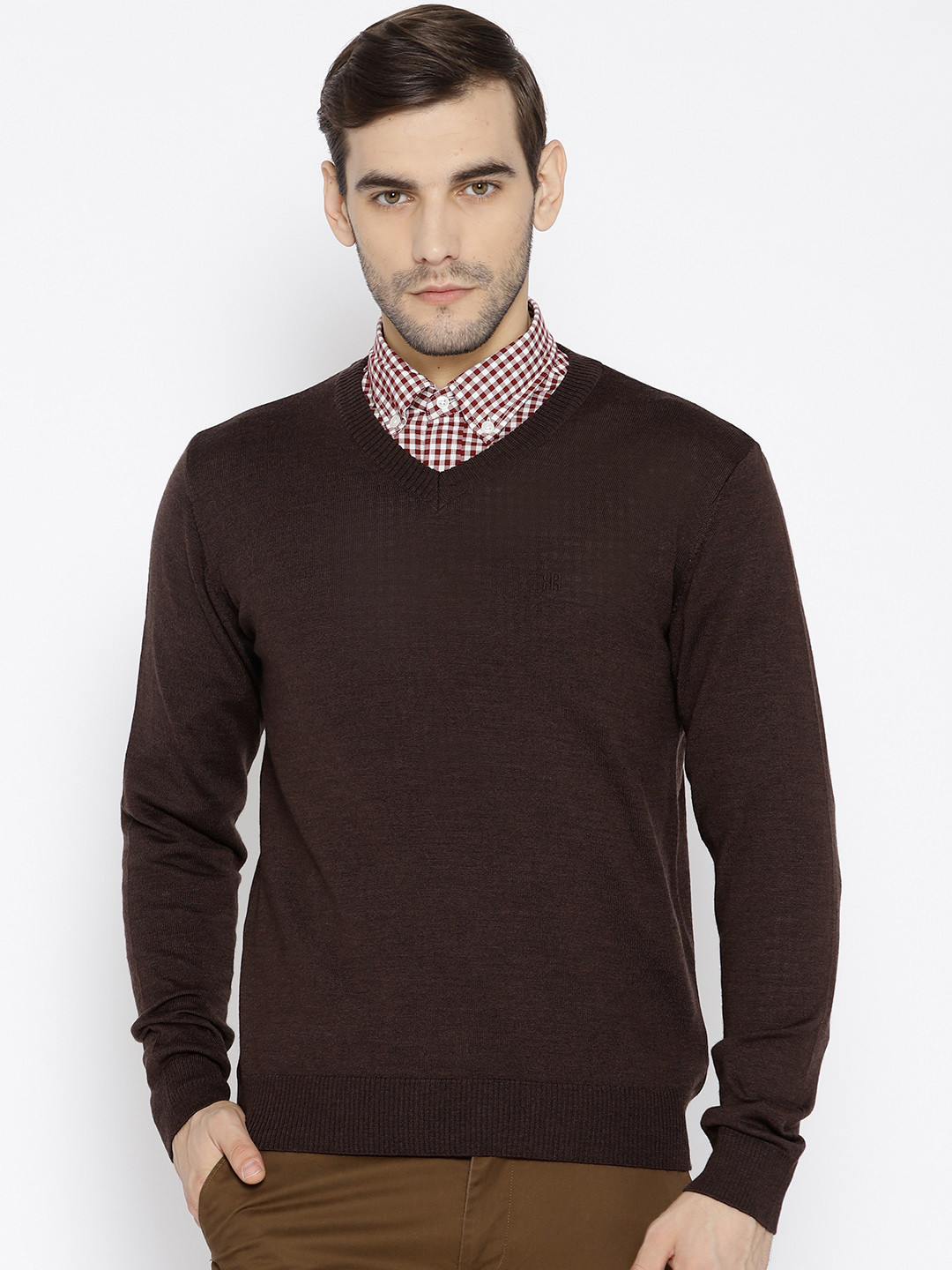 Price History of Raymond Men Brown Solid Pullover Raymond Sweaters