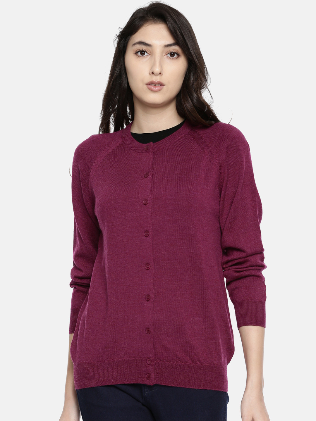 Women Magenta Solid Cardigan - Sweaters 