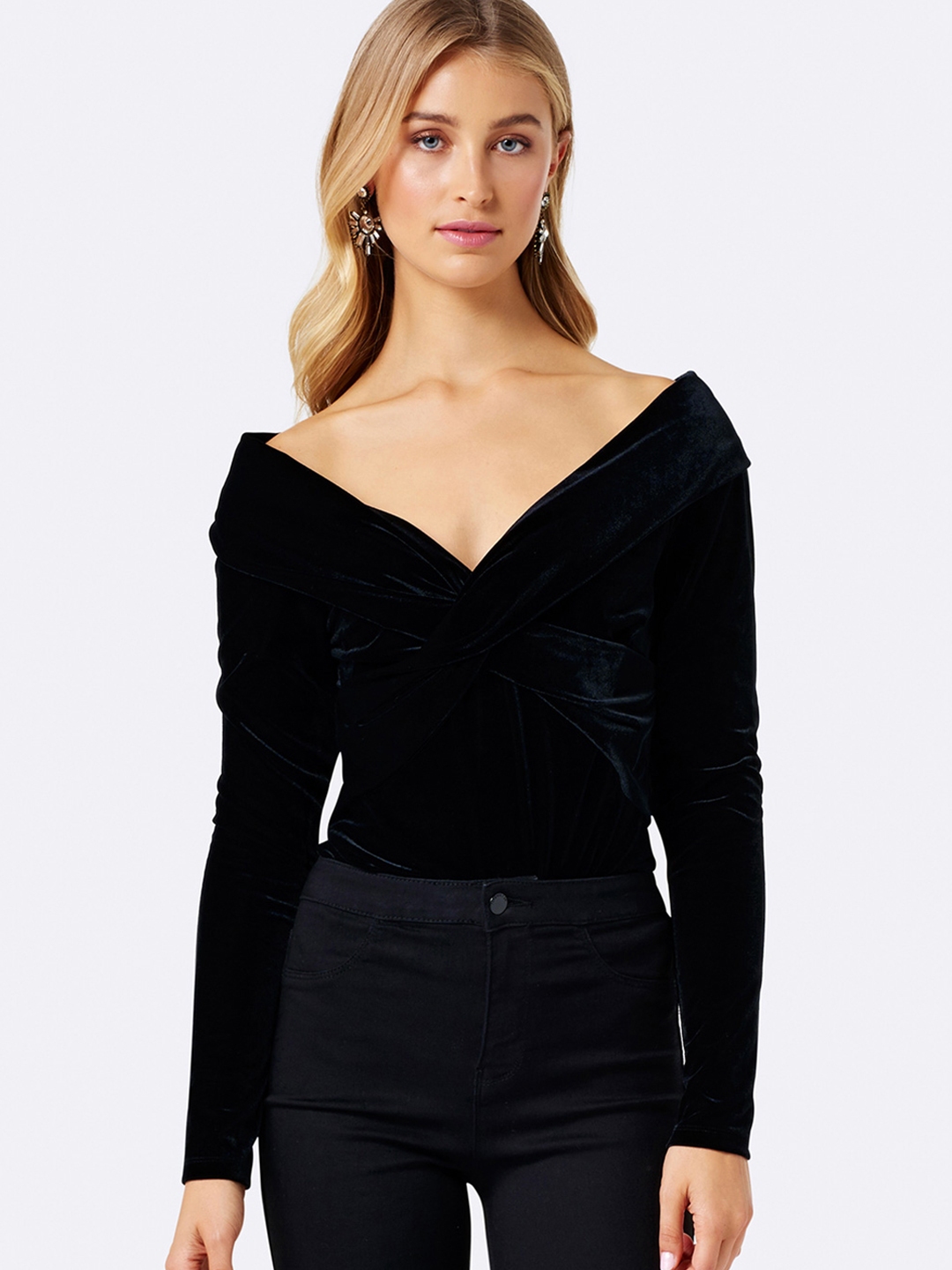 V neck shop bardot top