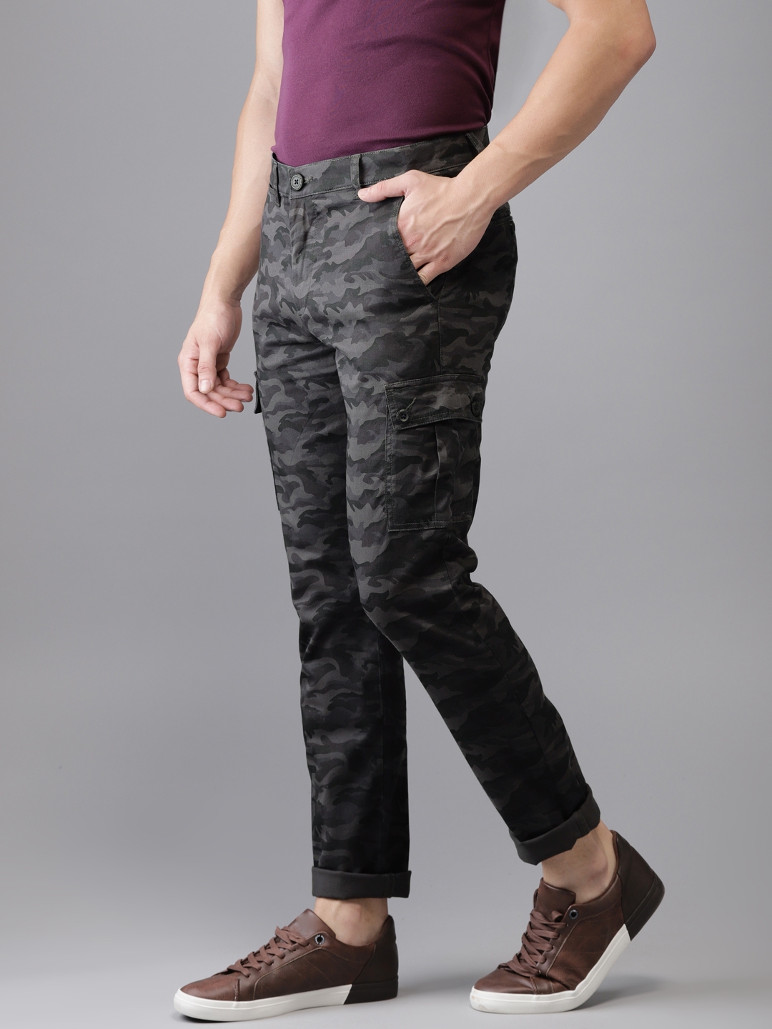 Buy COLOR PLUS Khaki Mens 4 Pocket Self Printed Trousers  Shoppers Stop