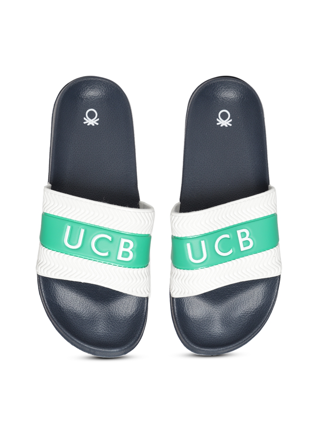 Buy United Colors Of Benetton Men White Green Striped Sliders