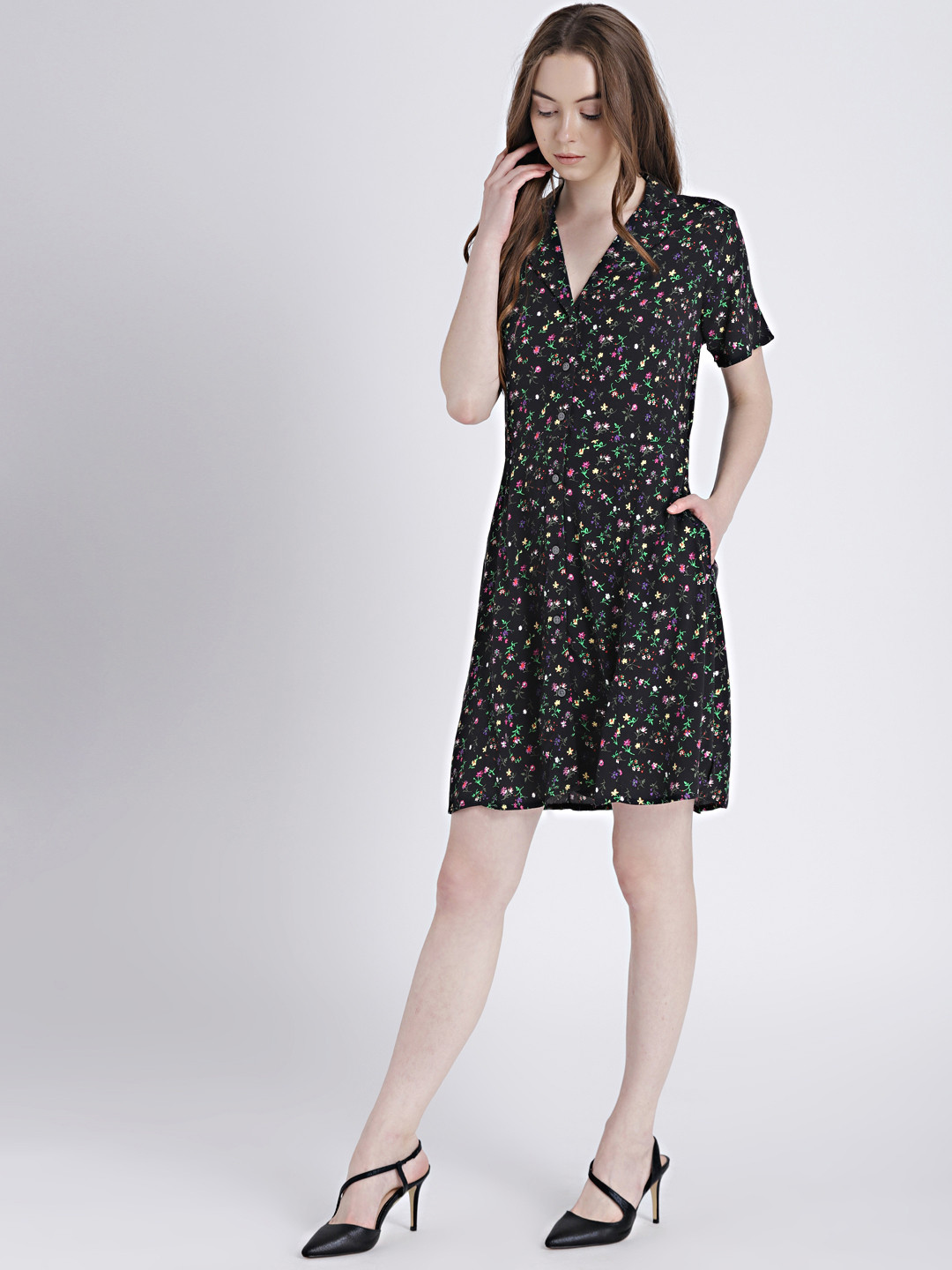 Fit and flare button front dress Clearance