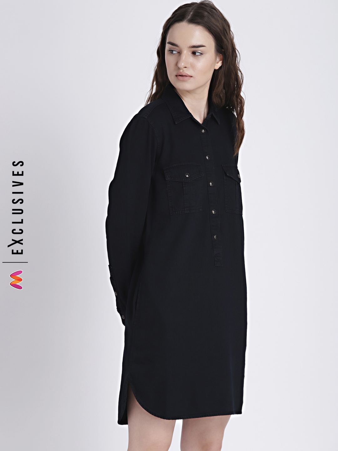 Gap Women S Black Popover Denim Shirtdress Dresses For Image
