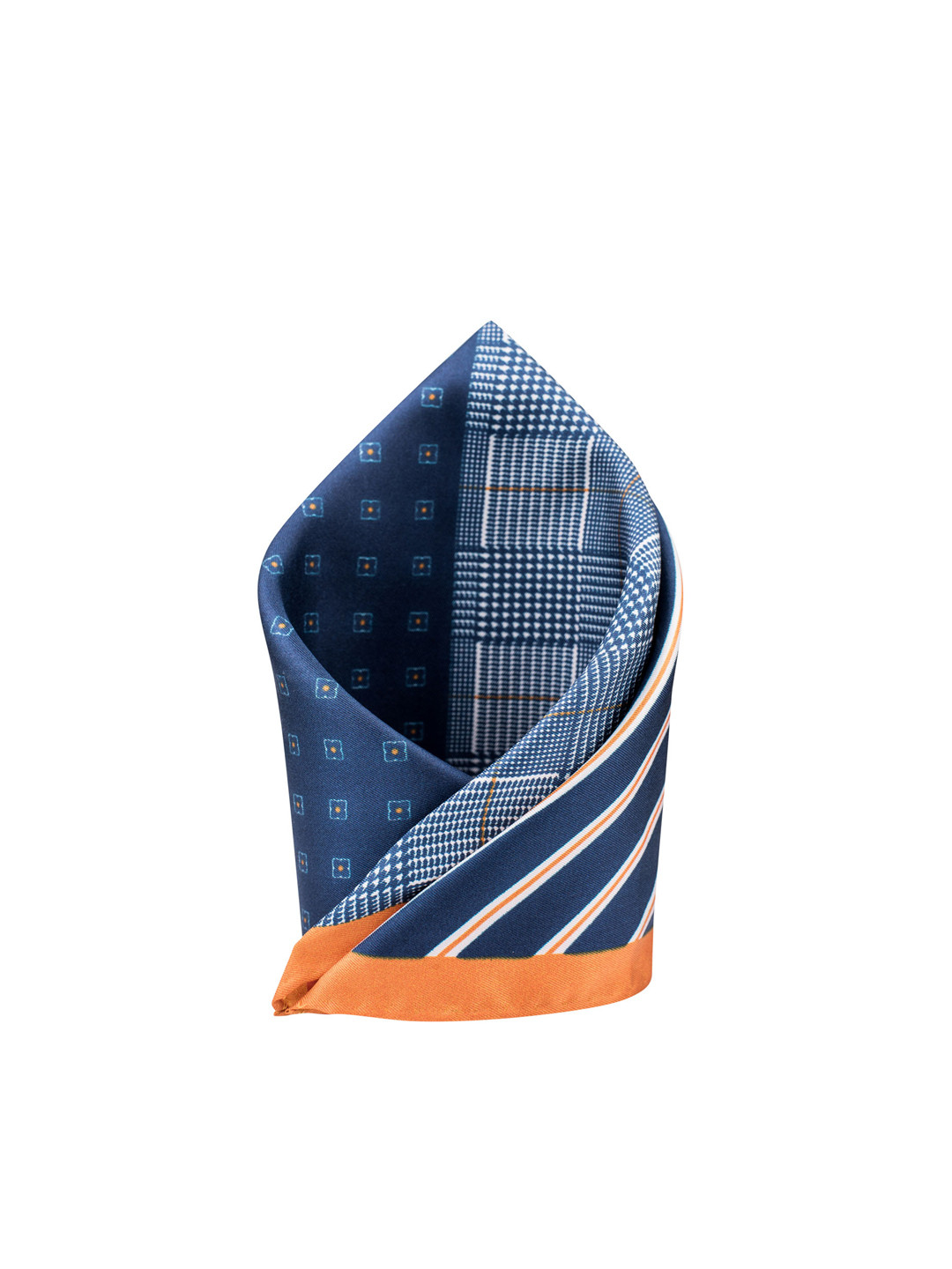 The Tie Hub Navy Blue & Mustard Four Square Printed Pocket Square