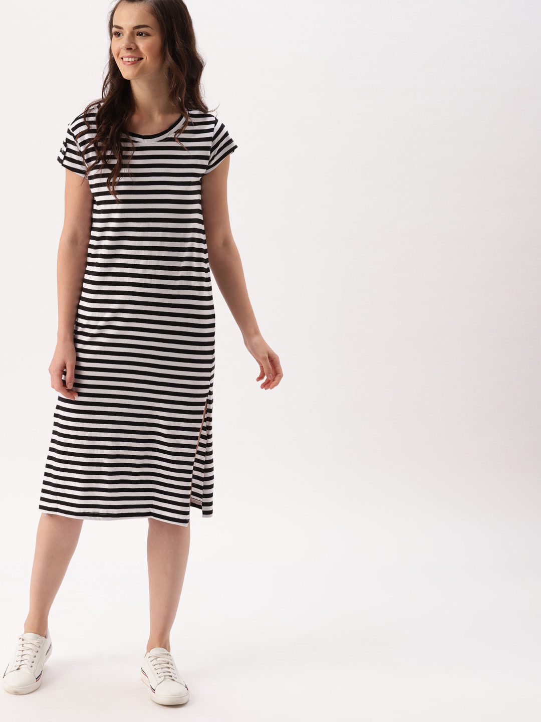 black and white striped t shirt dress
