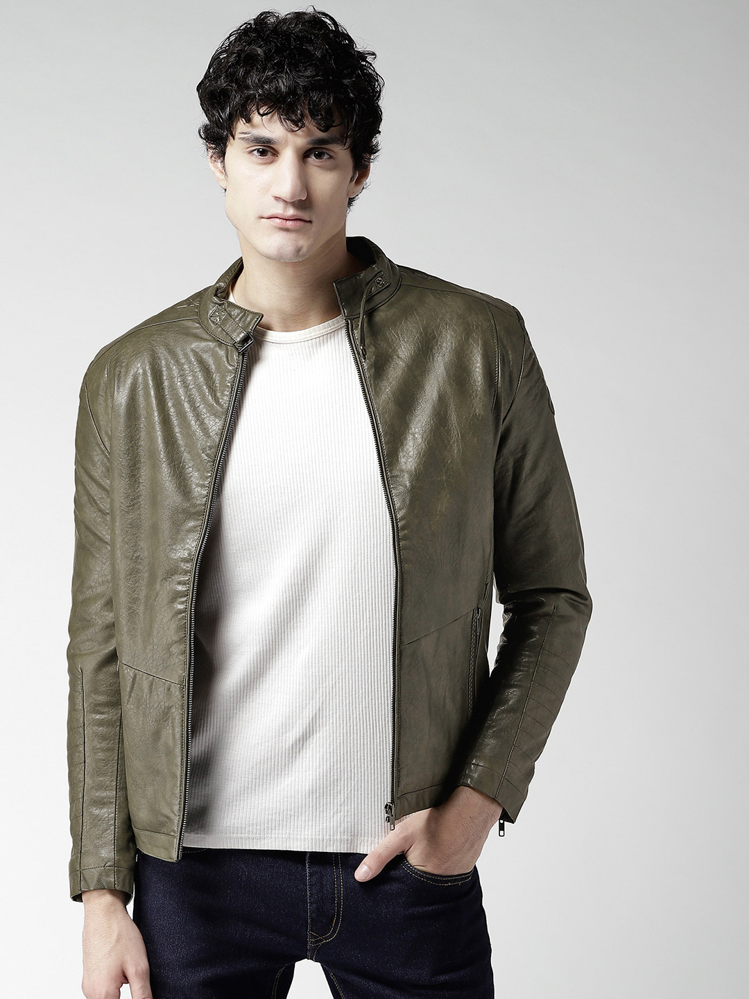 olive green biker jacket