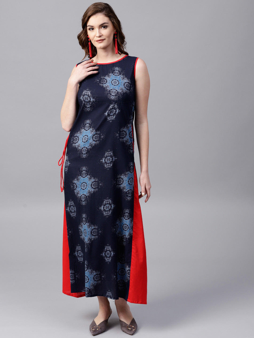 aks women red printed maxi dress