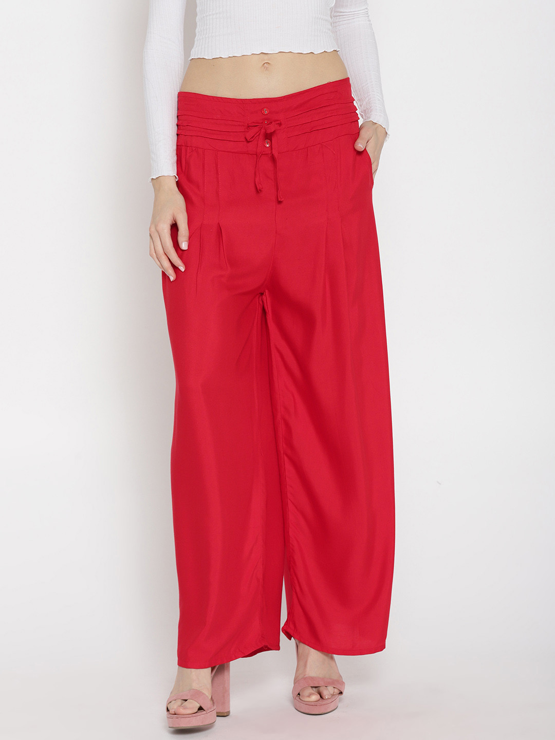 ANTS Women Red Wide Leg Solid Palazzos