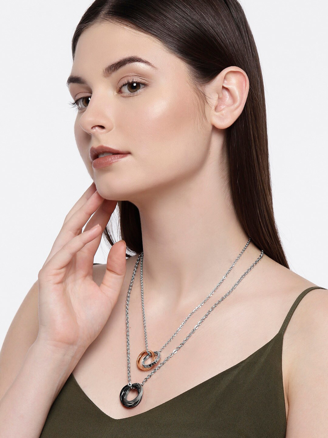 Peora Unisex Silver-Toned Couple Pendant with Chain Set