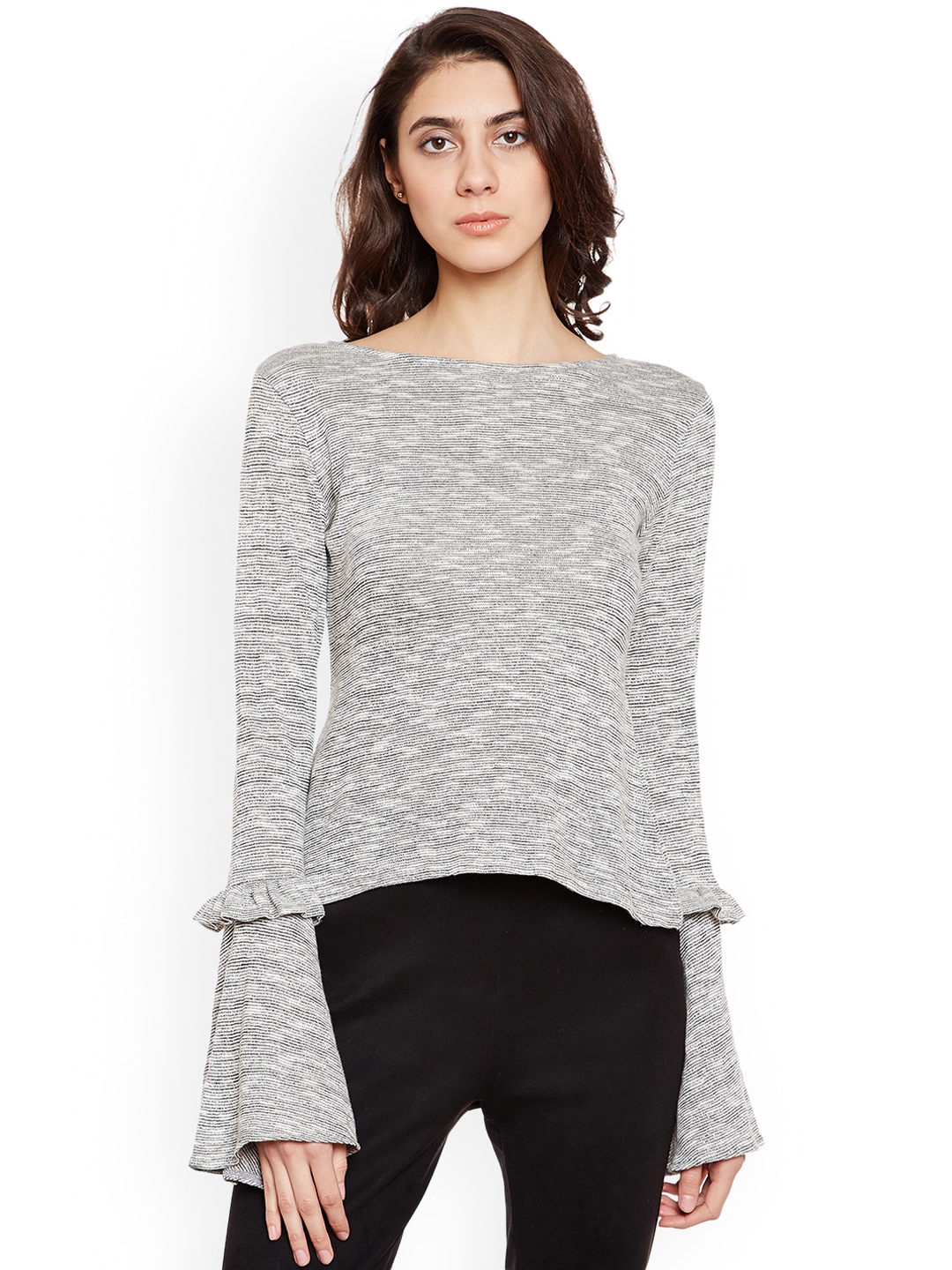 PRIMO KNOT Women Grey Self Design Fitted Top