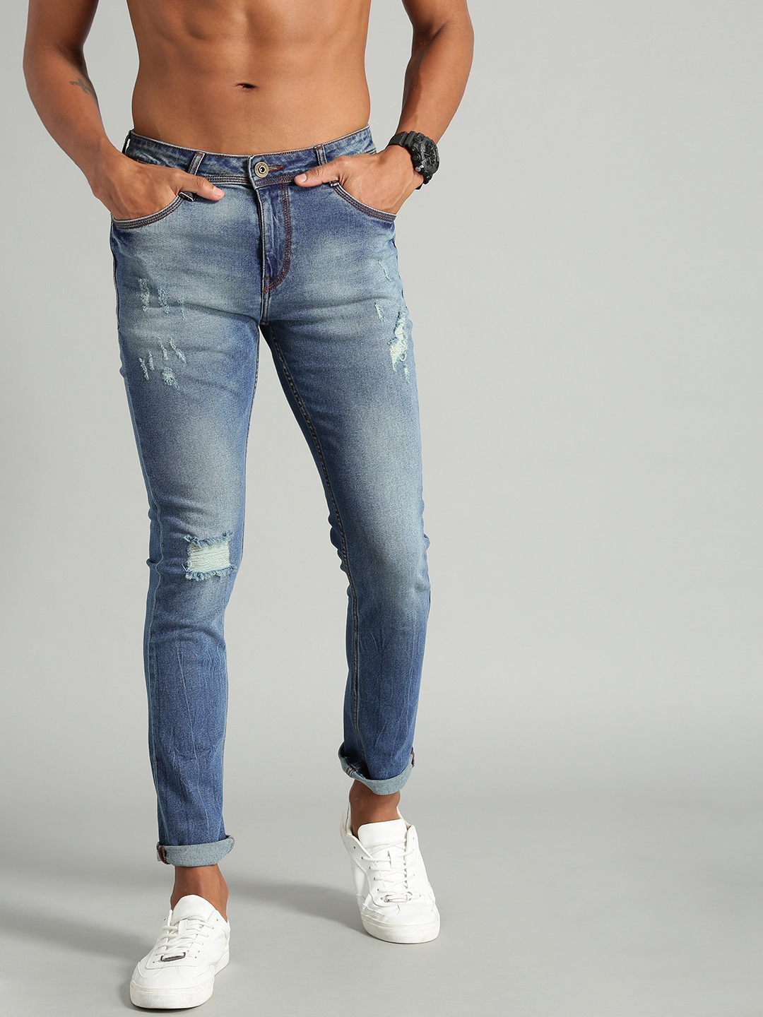 Roadster Men Blue Skinny Fit Mid-Rise Mildly Distressed Stretchable Jeans