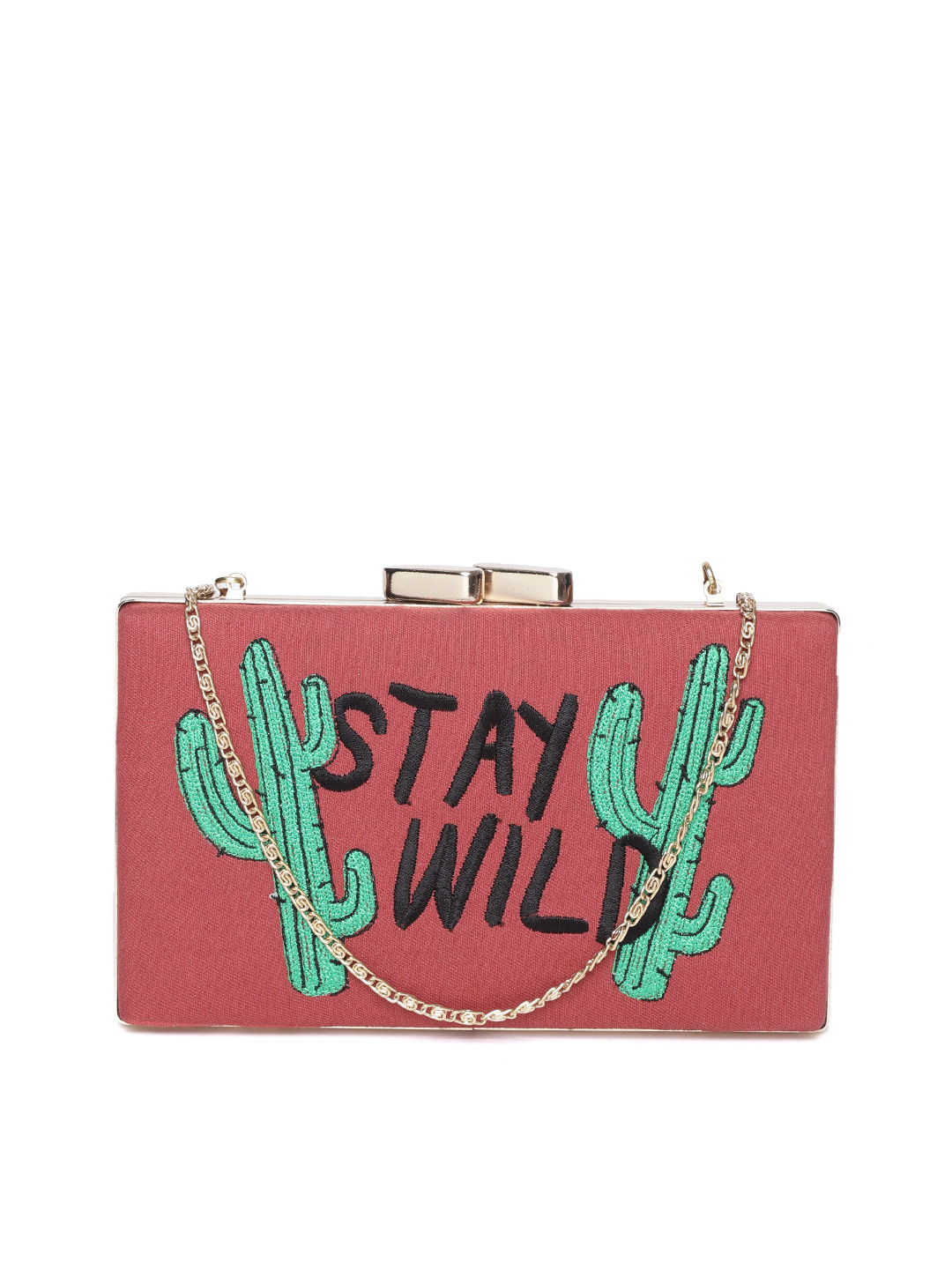 Hepburnette Red Embroidered Clutch with Sling Strap