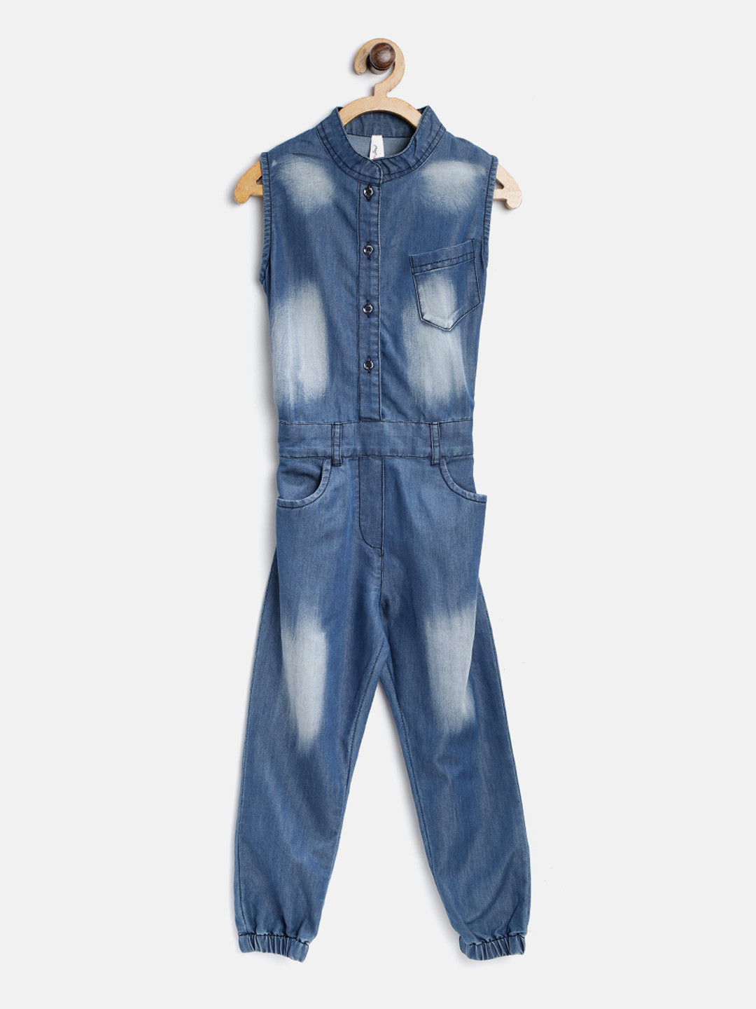 StyleStone Navy Blue Washed Denim Basic Jumpsuit