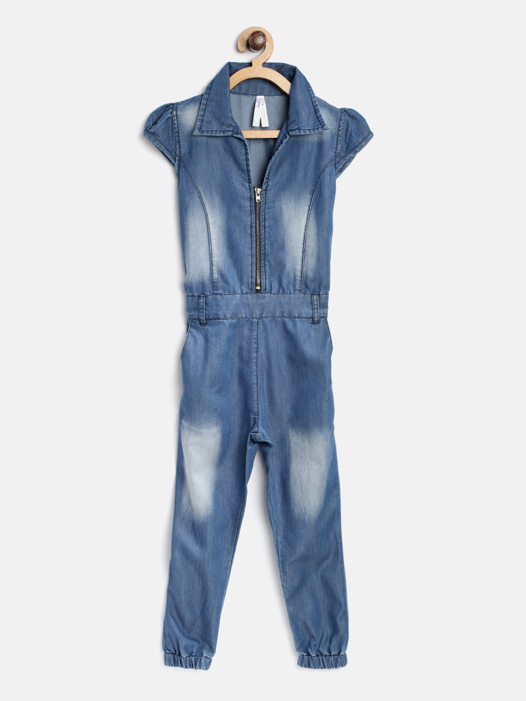StyleStone Navy Blue Washed Denim Basic Jumpsuit