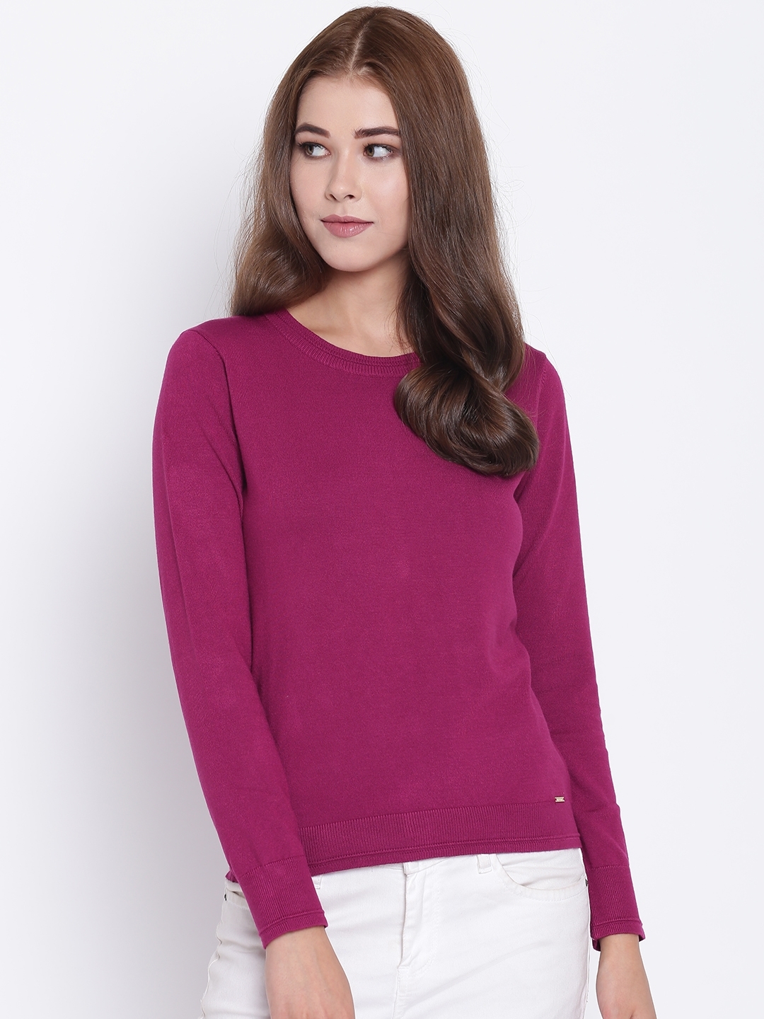 Buy Madame Women Magenta Solid Sweater - Sweaters for Women 7119926 | Myntra
