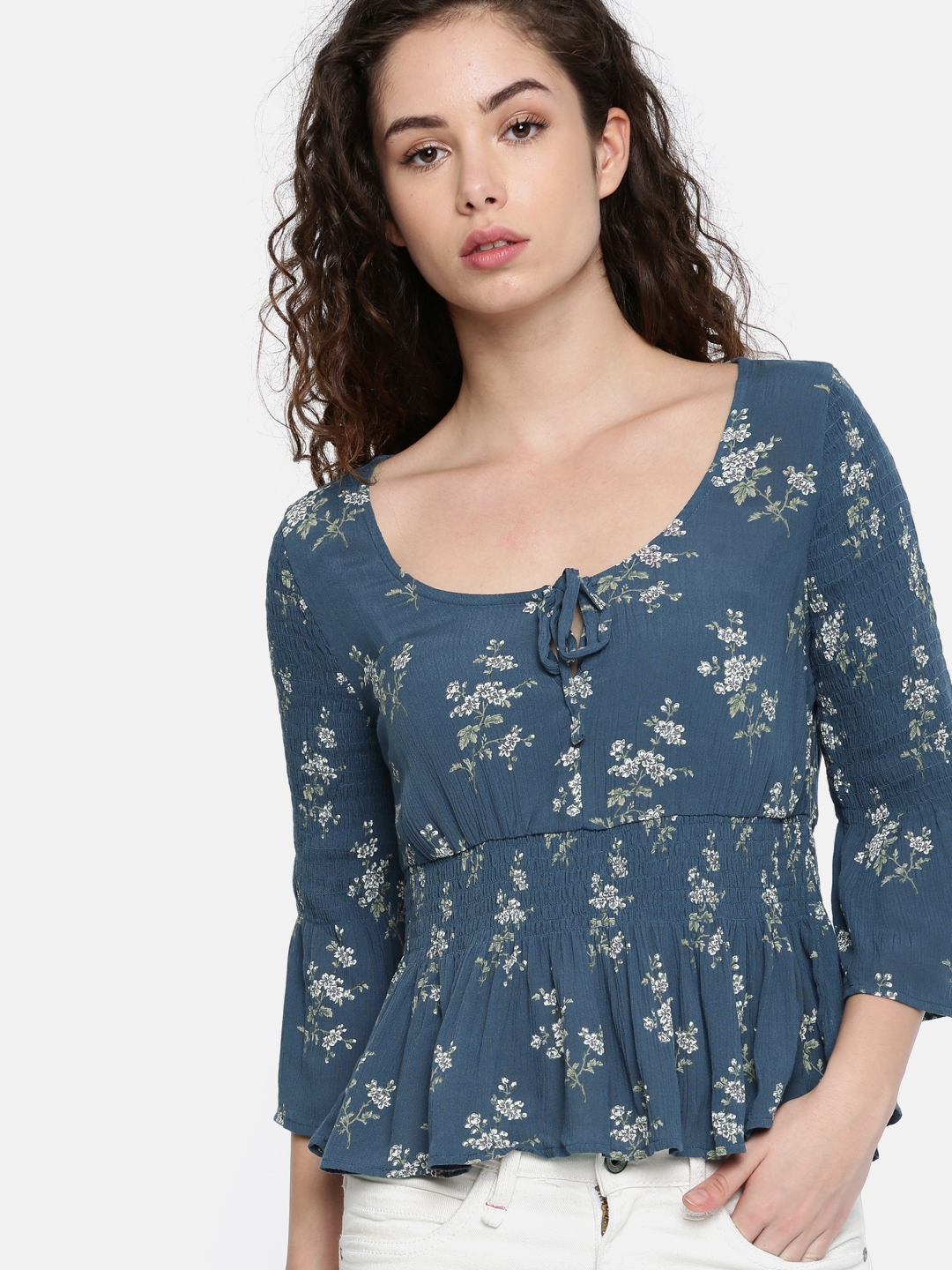 American Eagle Outers Women Teal Blue Printed Top Tops For American Eagle Outers Women Teal Blue Printed Top