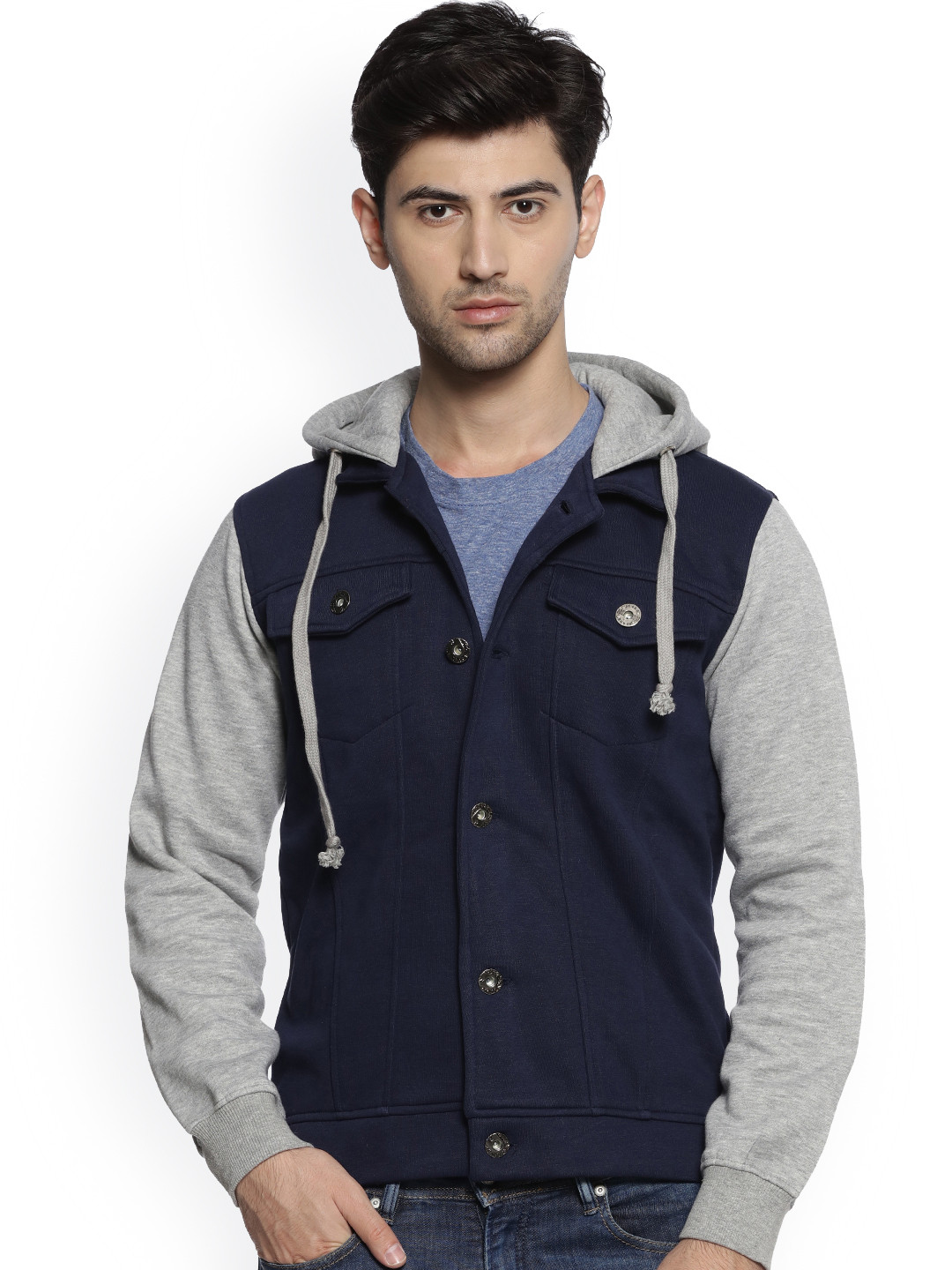 Campus Sutra Men Blue & Grey Colourblocked Hooded omber