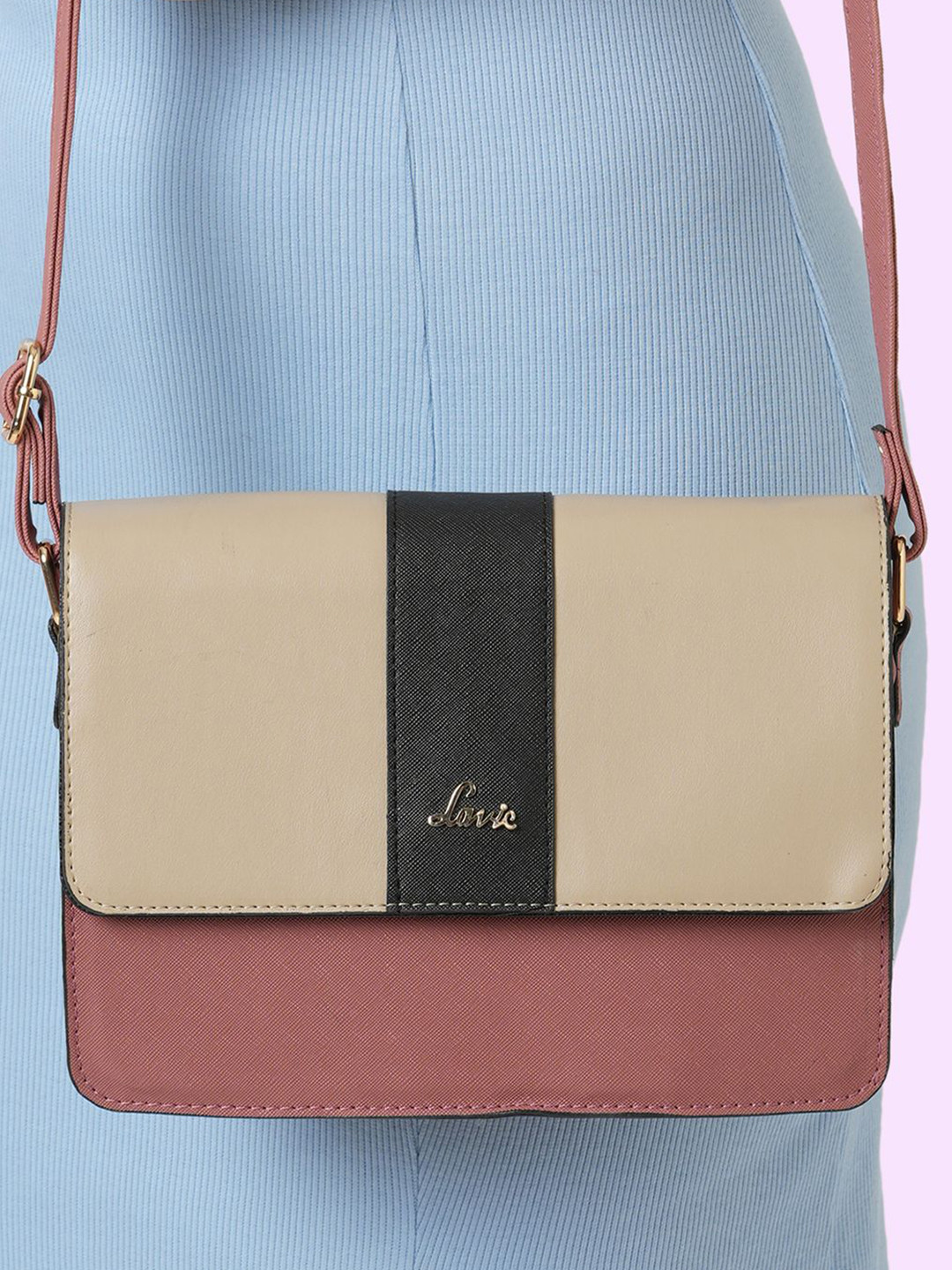 Lavie Cetan Hardflip Women Pink And Off White Sling Handbag