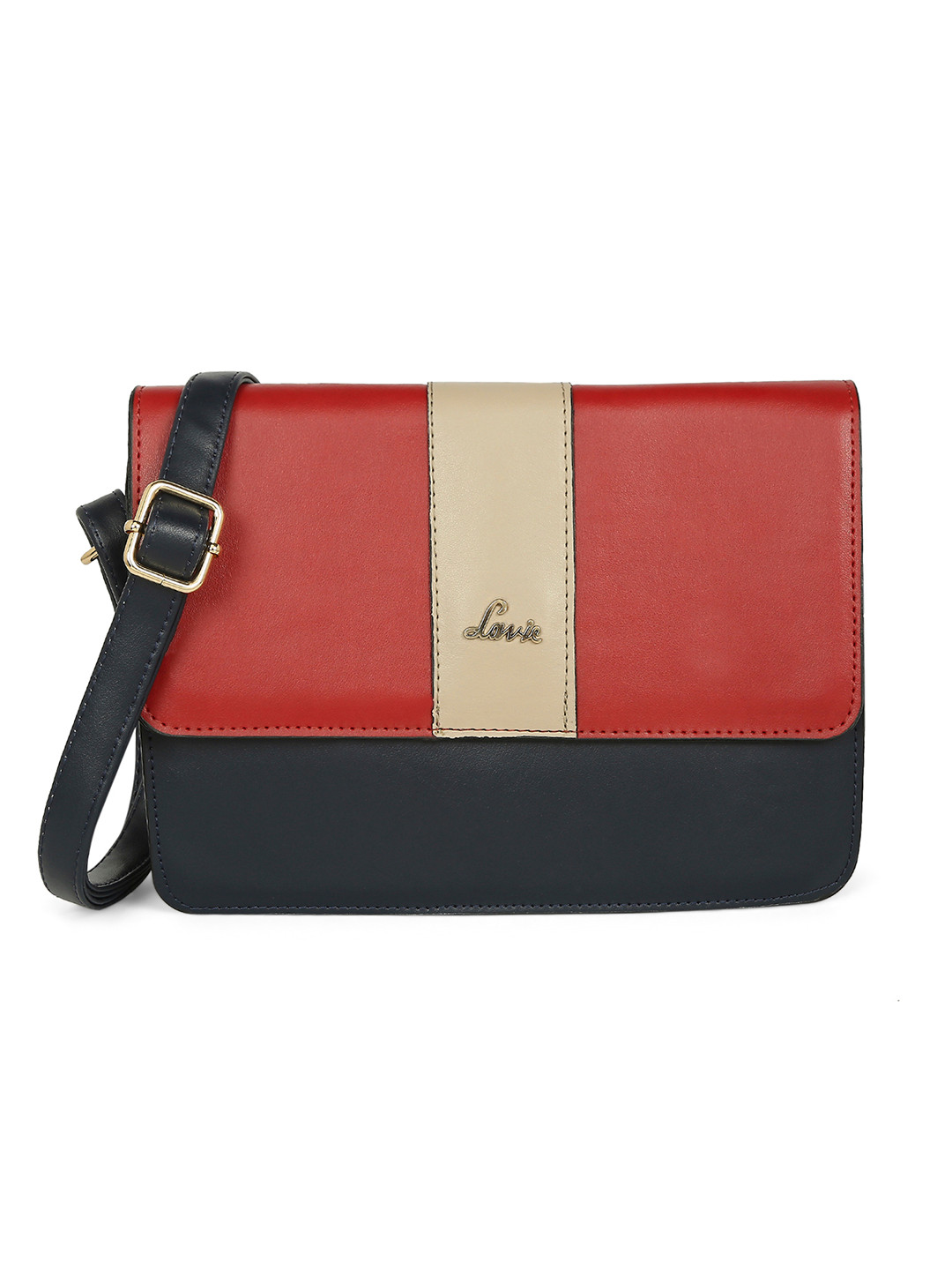 Lavie Cetan Hardflip Women Navy Blue and Red Sling bag