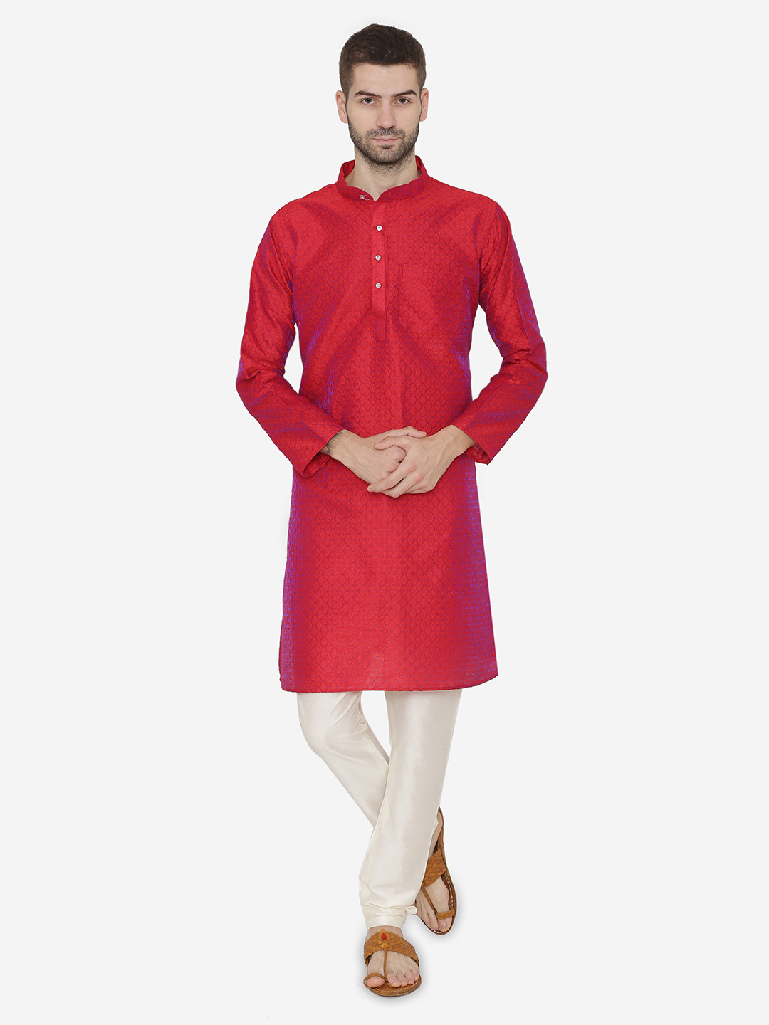 Wintage Men Red & Purple Self Design Kurta with Churidar