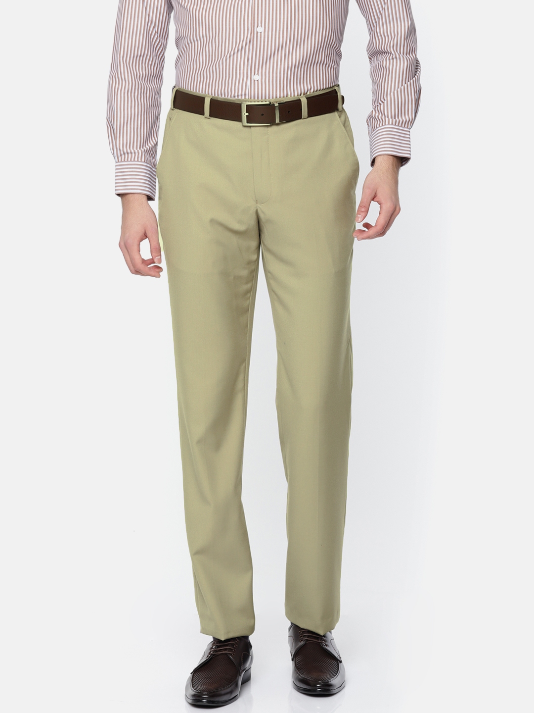 Buy SOJANYA Men Cream Coloured Smart Fit Solid Formal Trousers