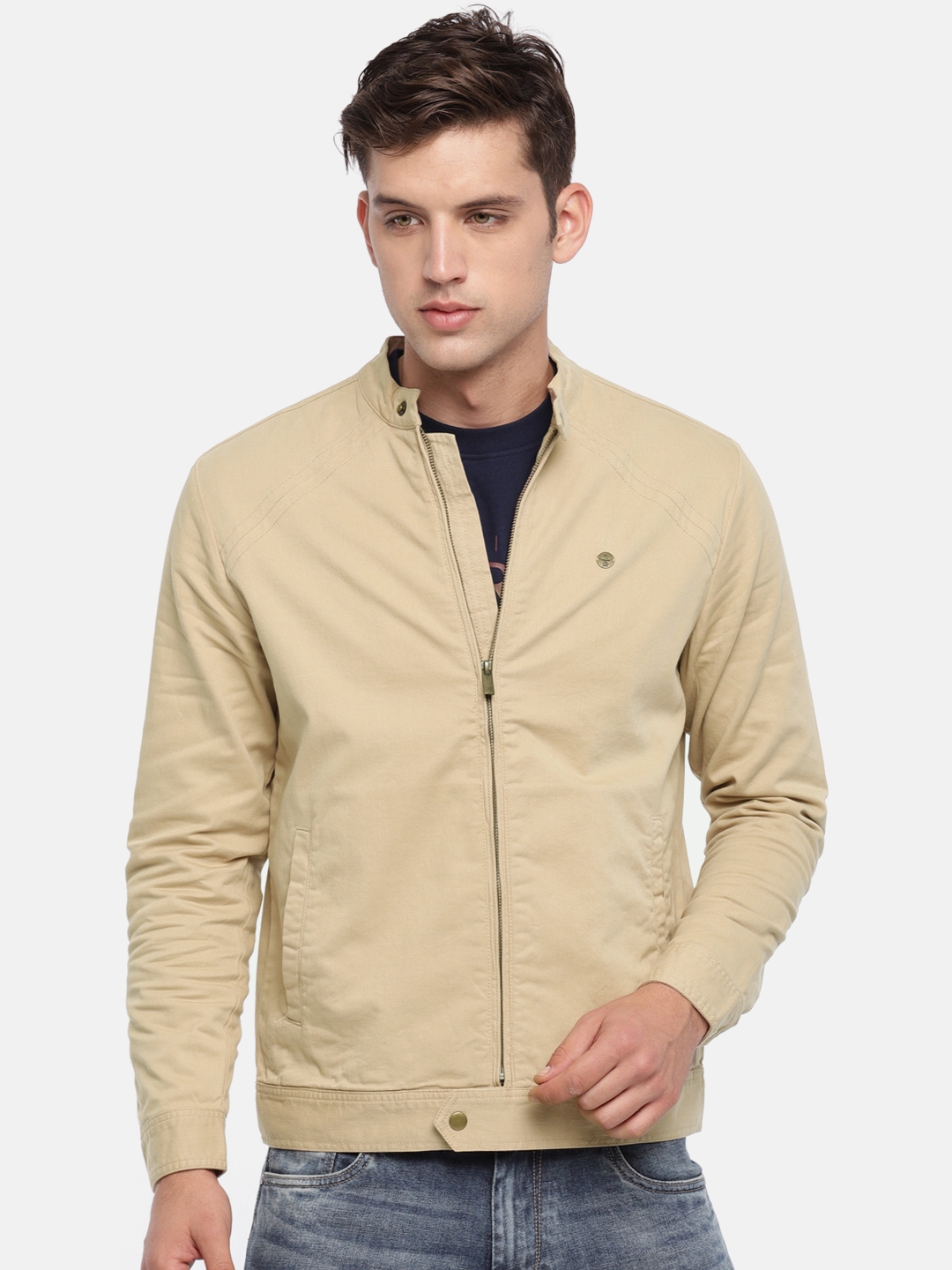 Peter England Men Beige Solid Tailored Jacket