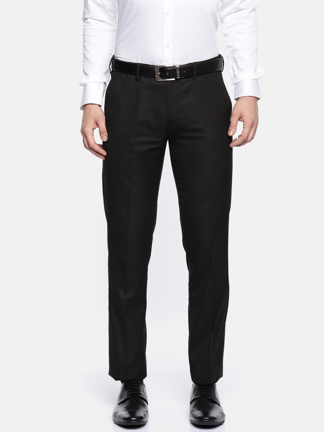 Buy U.S. Polo Assn. Men Black Slim Fit Self Design Formal Trousers ...