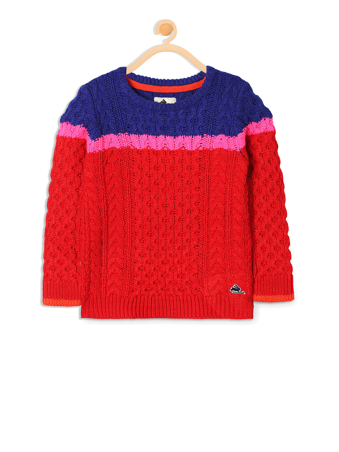 Cherry Crumble Boys Red & Blue Wool Colourblocked Pullover