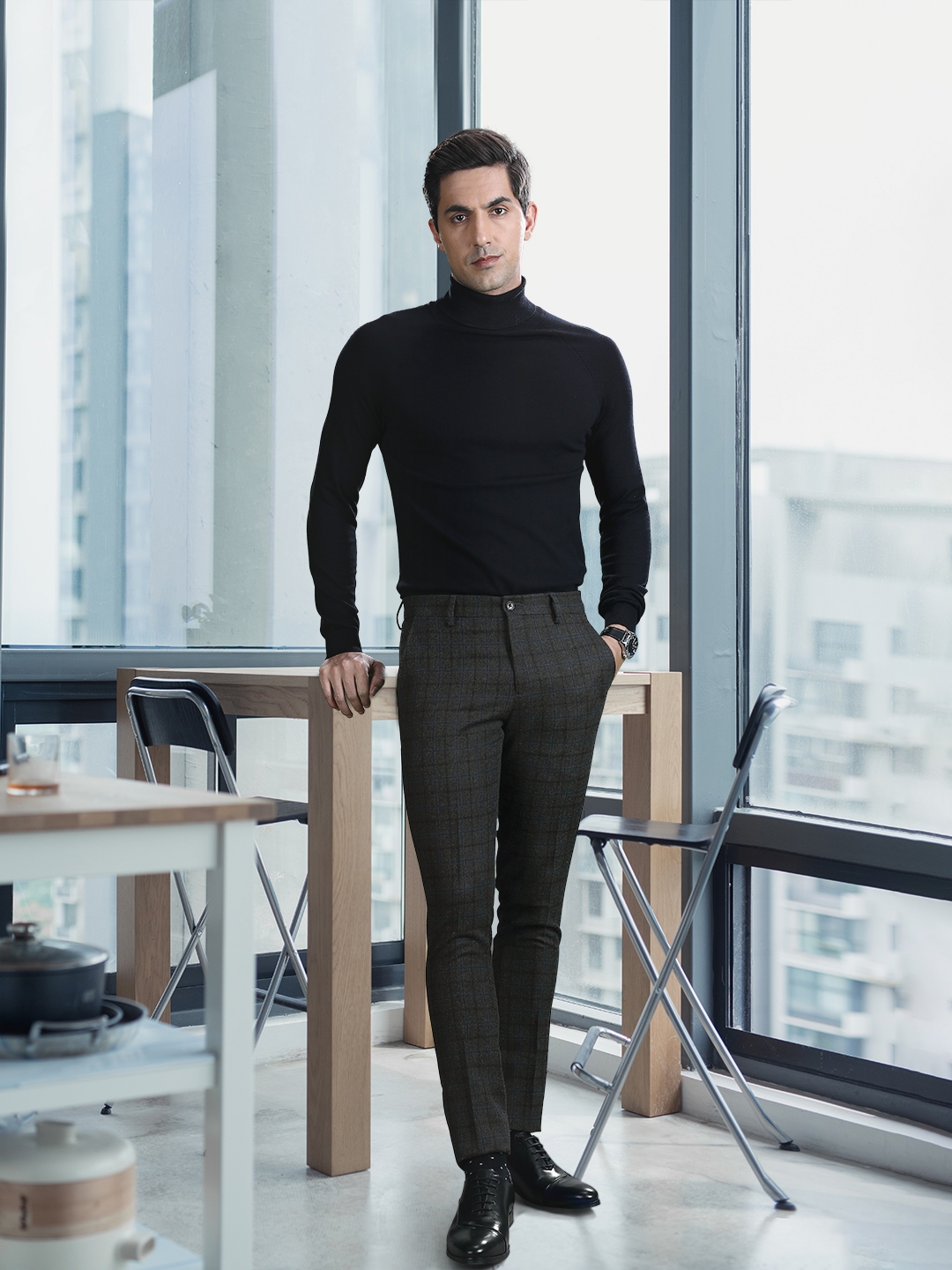 Buy Men Charcoal Grey Slim Fit Self Design Formal Trousers online   Looksgudin