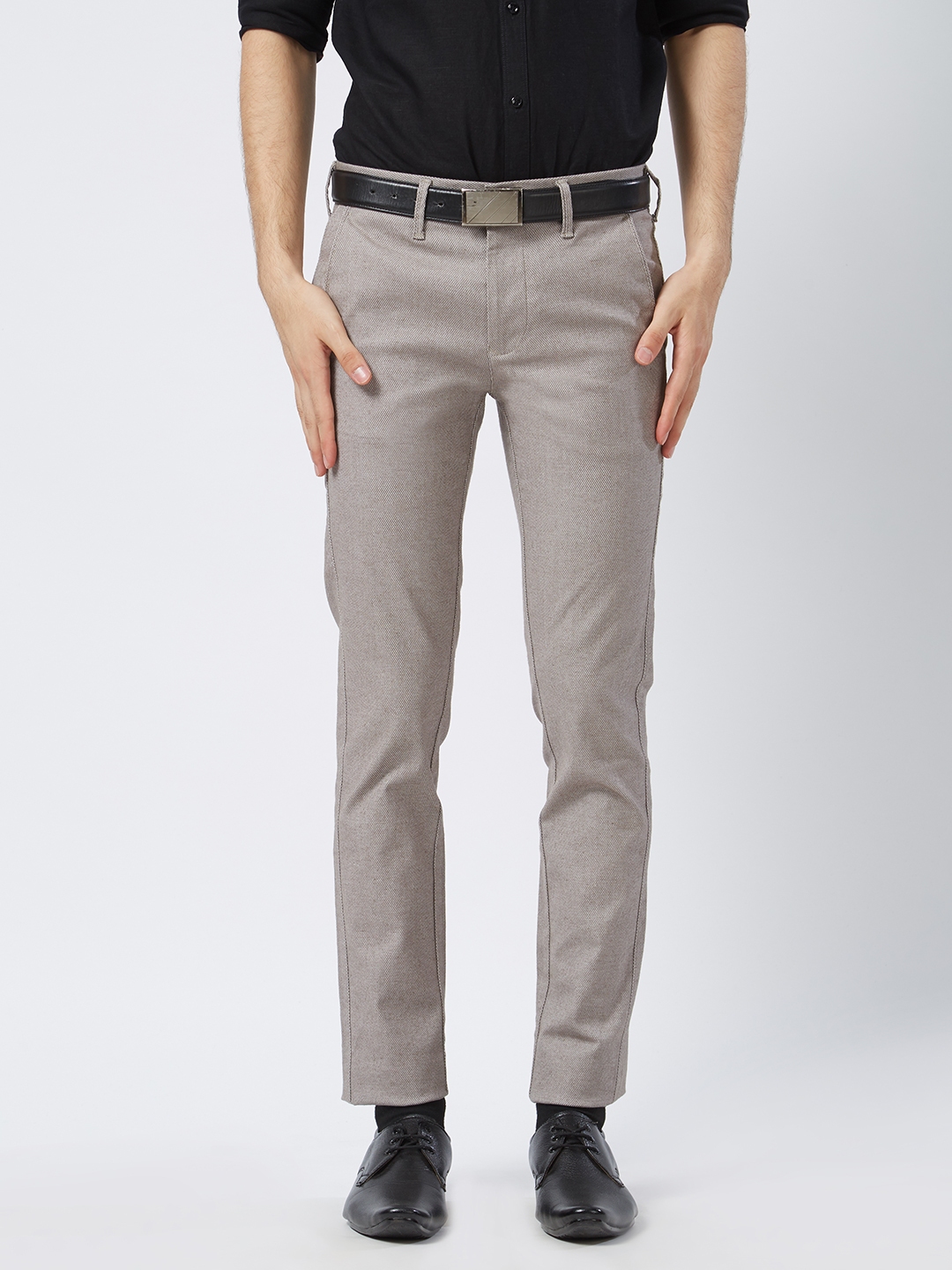 Buy Killer Men Grey Comfort Slim Fit Self Design Formal Trousers ...