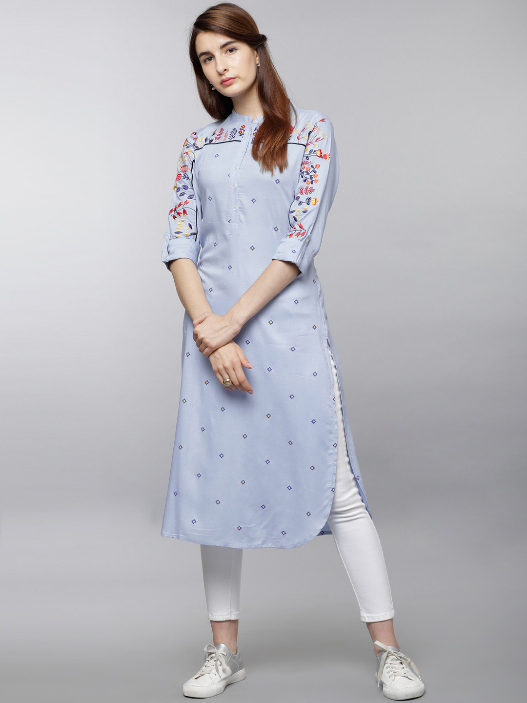 Vishudh Women Blue Embroidered Straight Republic Day Republic Day Kurta