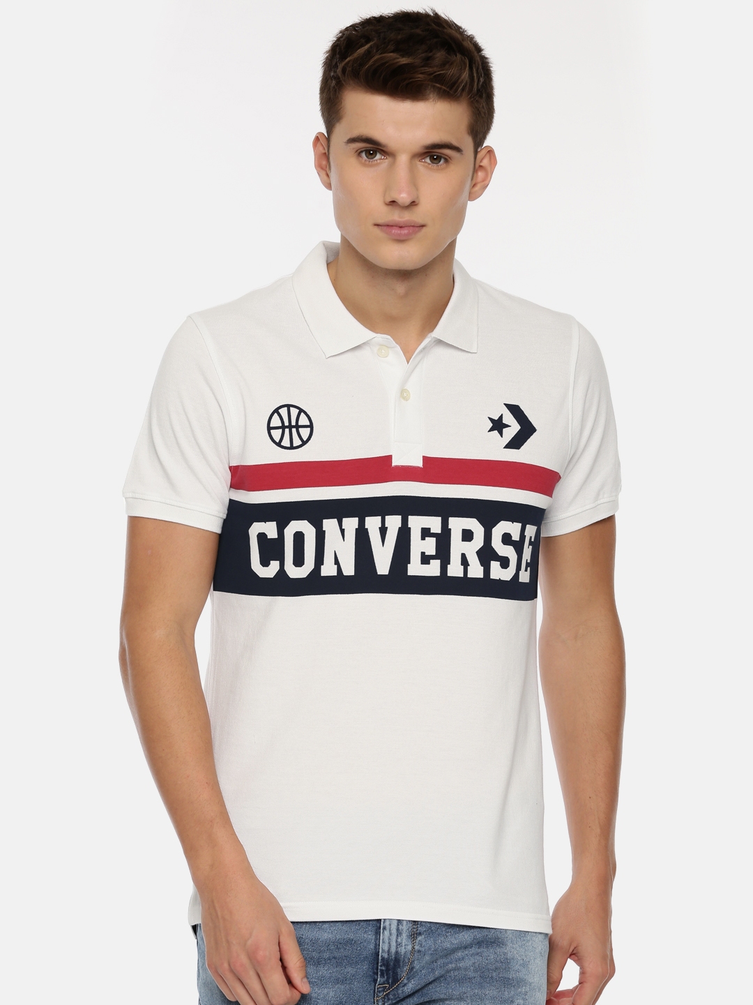 Buy Converse White Printed Polo Collar Pure Cotton Shirt - Tshirts for Men | Myntra