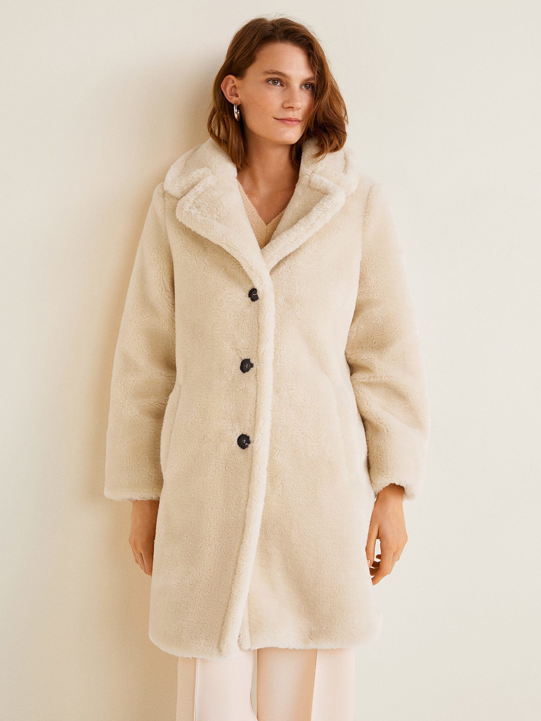 Mango white faux fur cheap coat