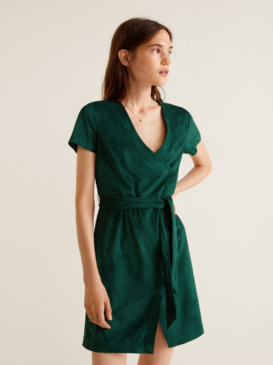 green off the shoulder ruffle dress