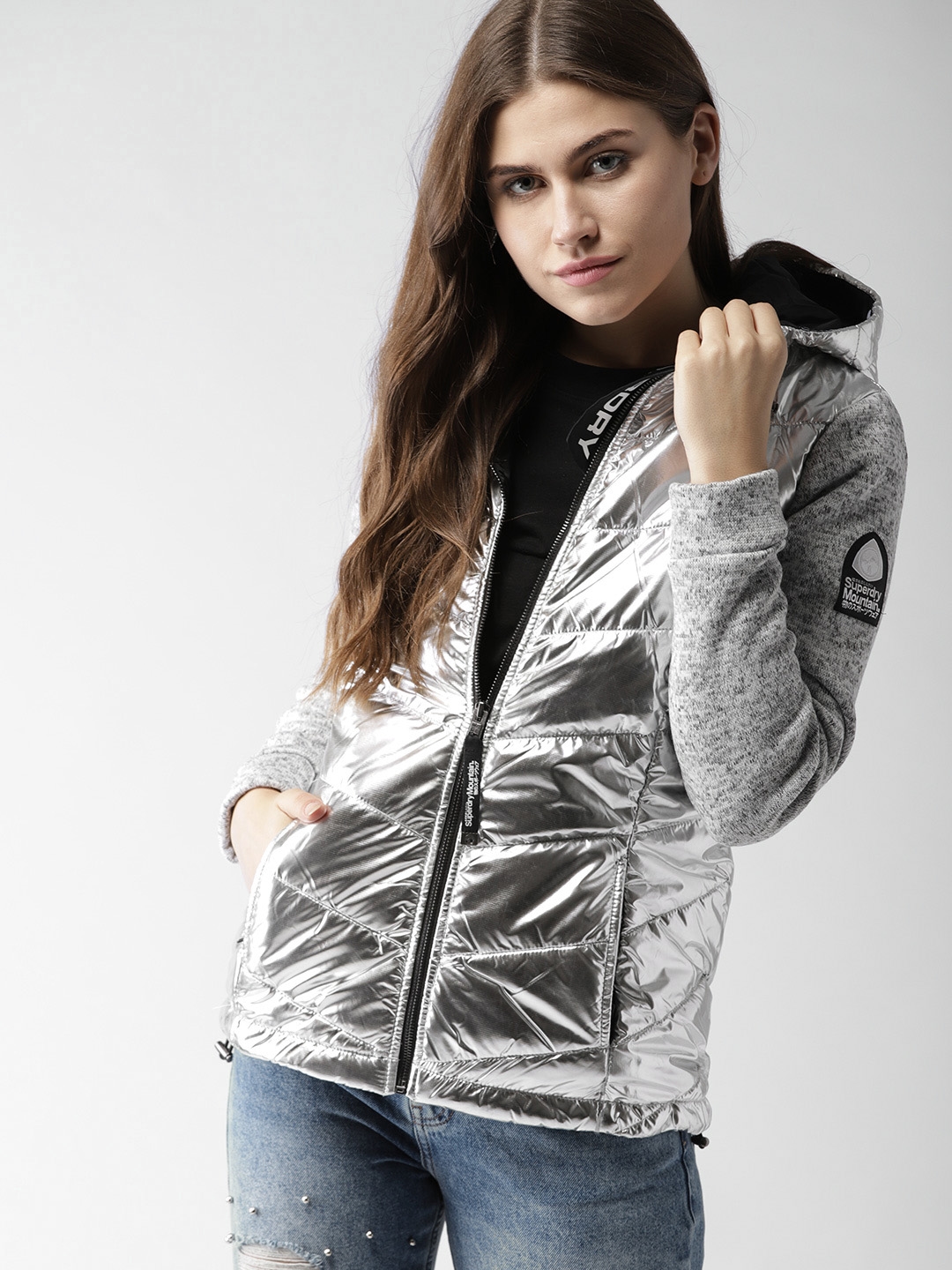 silver superdry coat