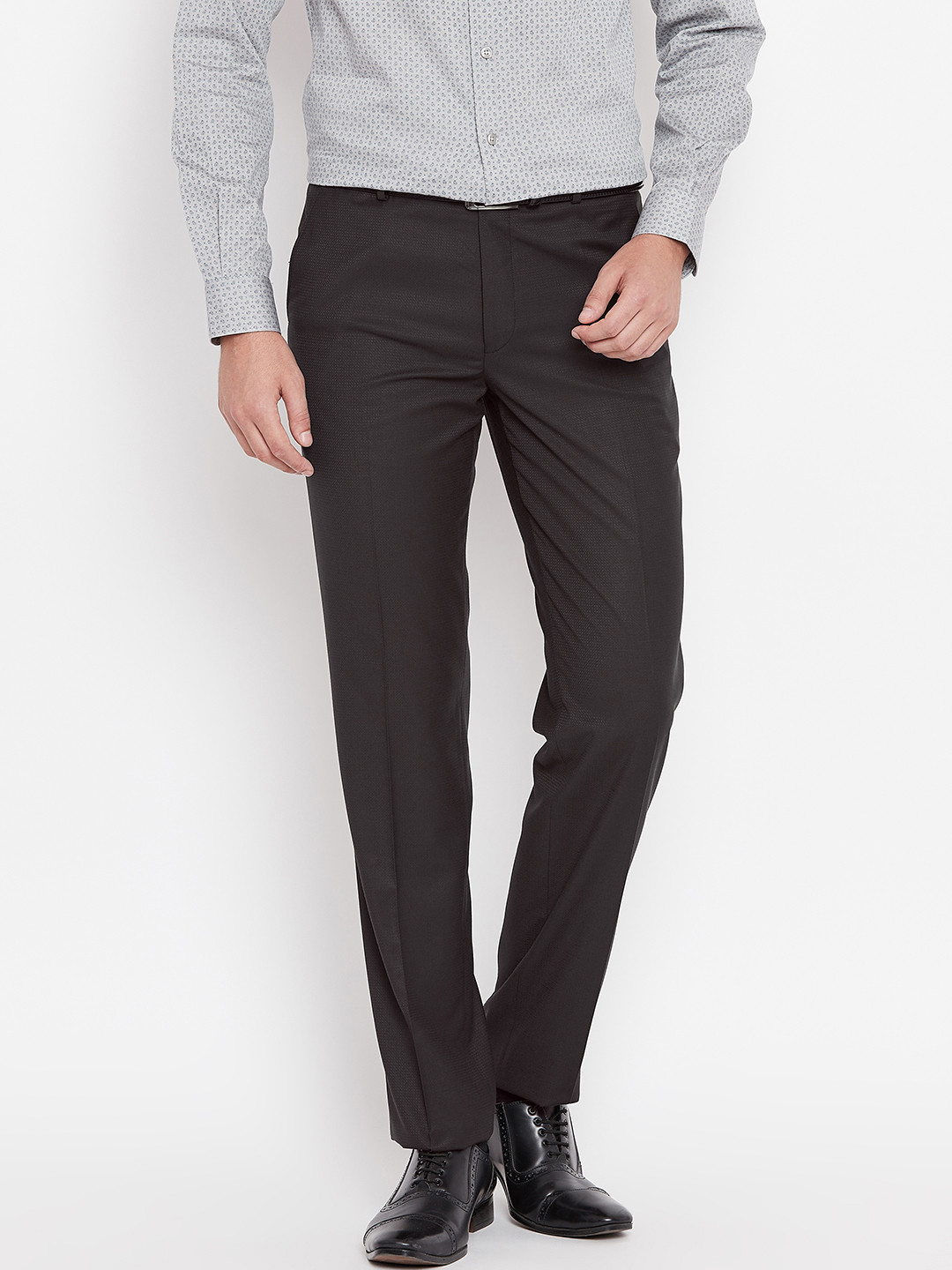 Wills Lifestyle Men Coffee Brown Regular Fit Self Design Formal Trousers