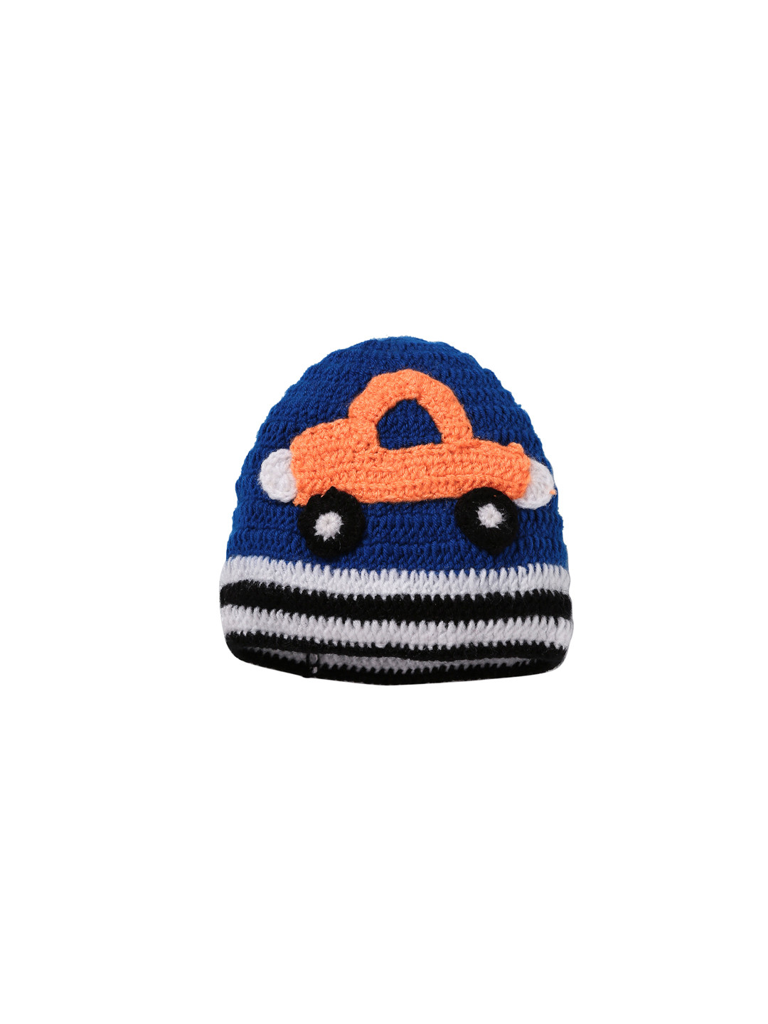 CHUTPUT Kids Blue & White Self Design Woolen Beanie