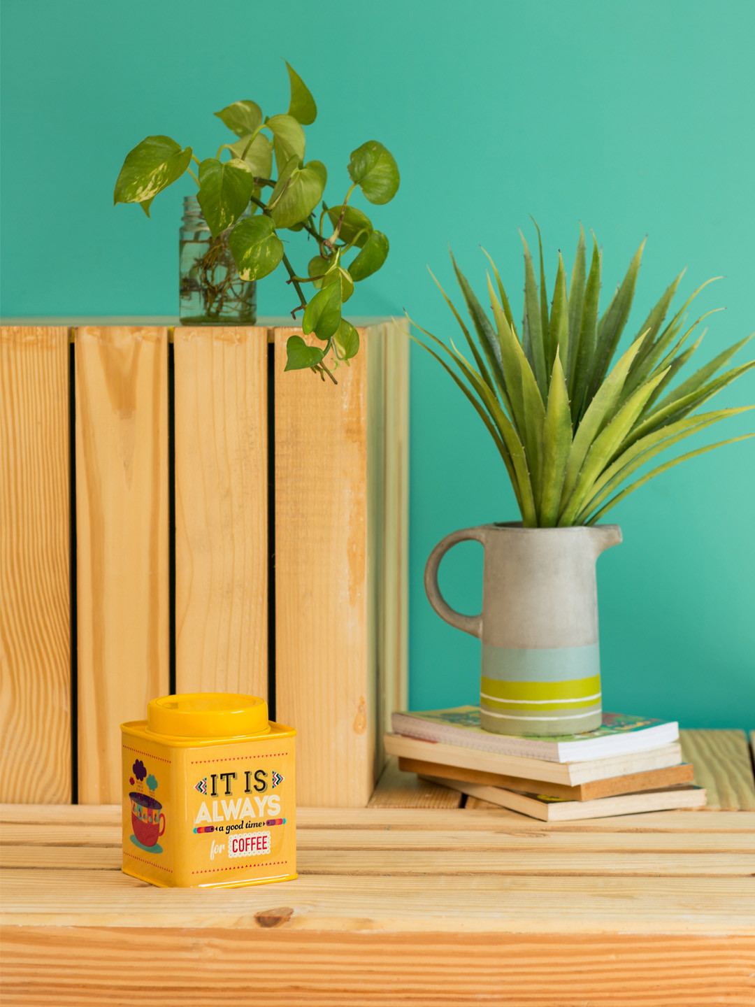 Chumbak Yellow Typography Metal Hand-Painted Screw Top Canister-300ml