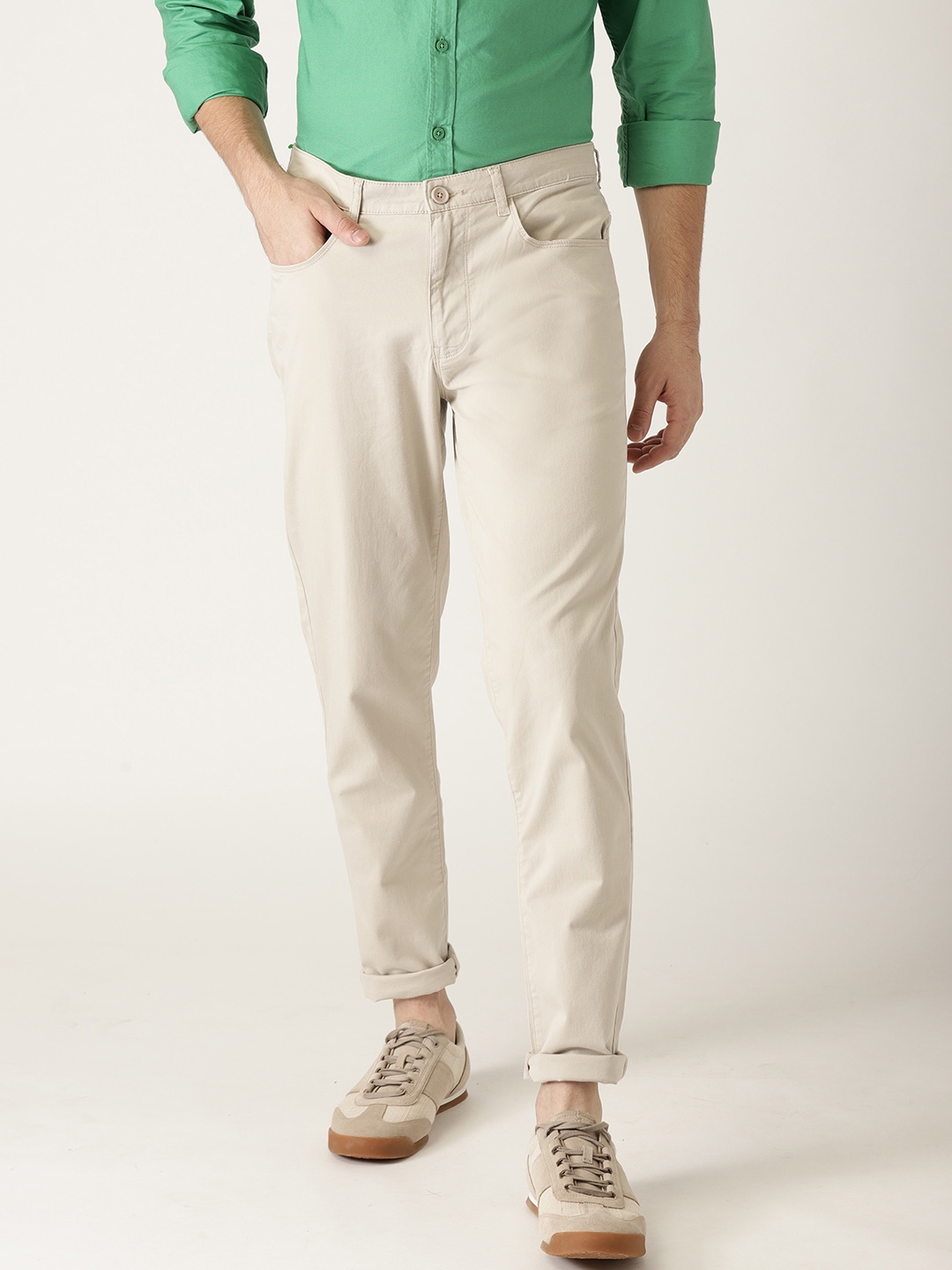 Buy United Colors Of Benetton Men Grey Slim Fit Solid Regular Trousers   Trousers for Men 7714561  Myntra