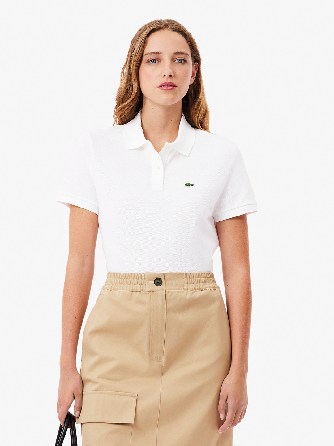 Lacoste Women White Classic Fit Soft Cotton Petit Pique Polo