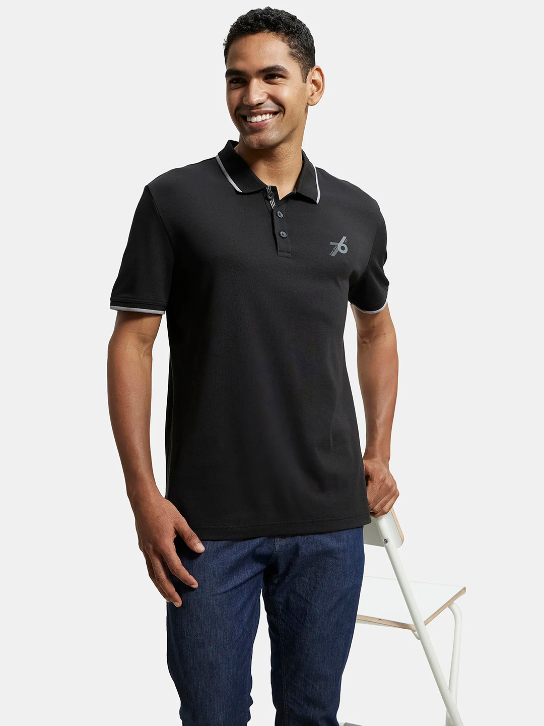 Jockey Black Super Combed Cotton Rich Solid Half Sleeve Polo T-shirt-3911