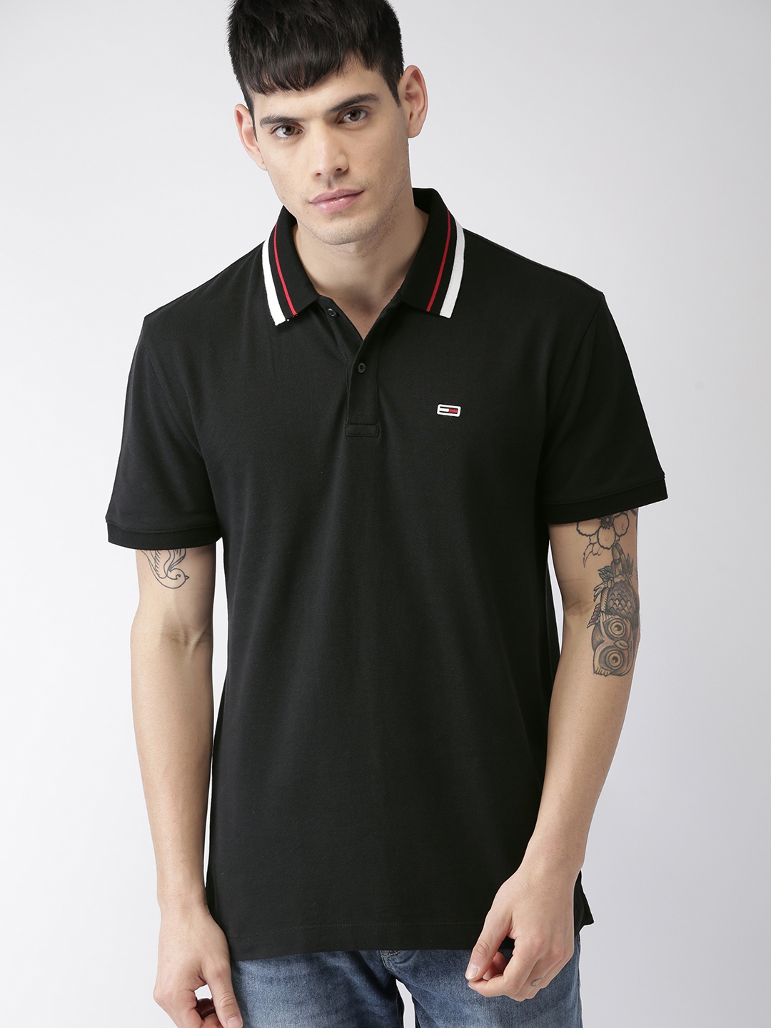 Buy Tommy Hilfiger Men Black Polo Collar Shirt - Tshirts for Men 7178447 | Myntra