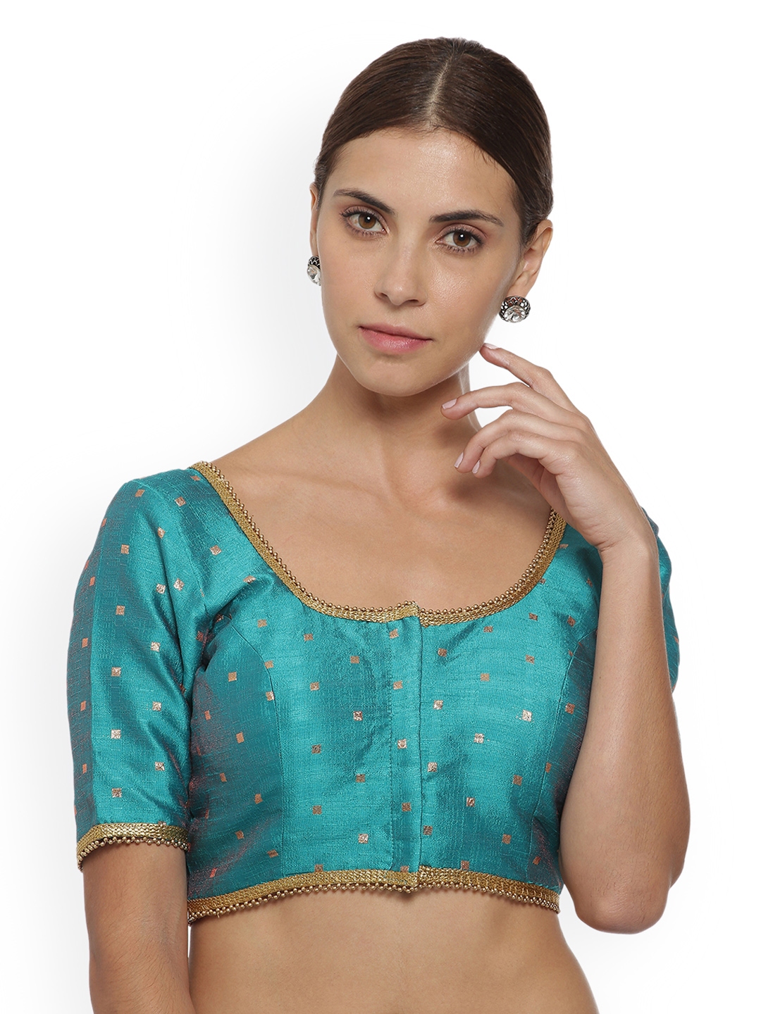Buy Soch Women Regular Jari Jacquard Silk Rama Green Blouse ...